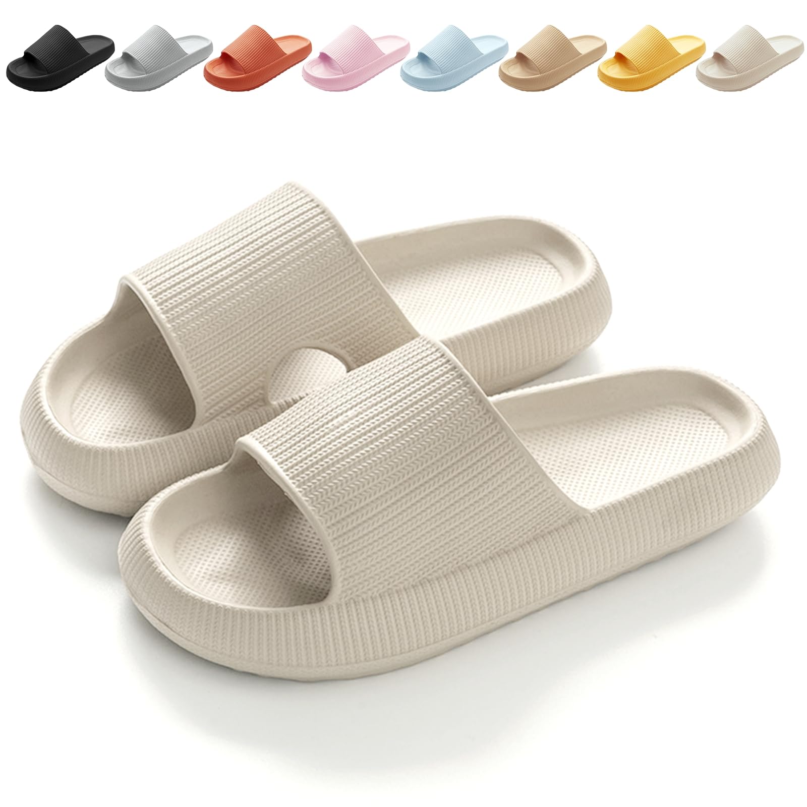 Calish Badeschuhe Herren Damen Cozislides Original Slippers Cloudyzz Schlappen Wolke rutschfeste Badelatschen Hausschuhe Sommer Pantoletten Badeschlappen Flip Flops Indoor/Outdoor 38/39 EU Beige 🌟🩴 Angebot bei HelloDeals