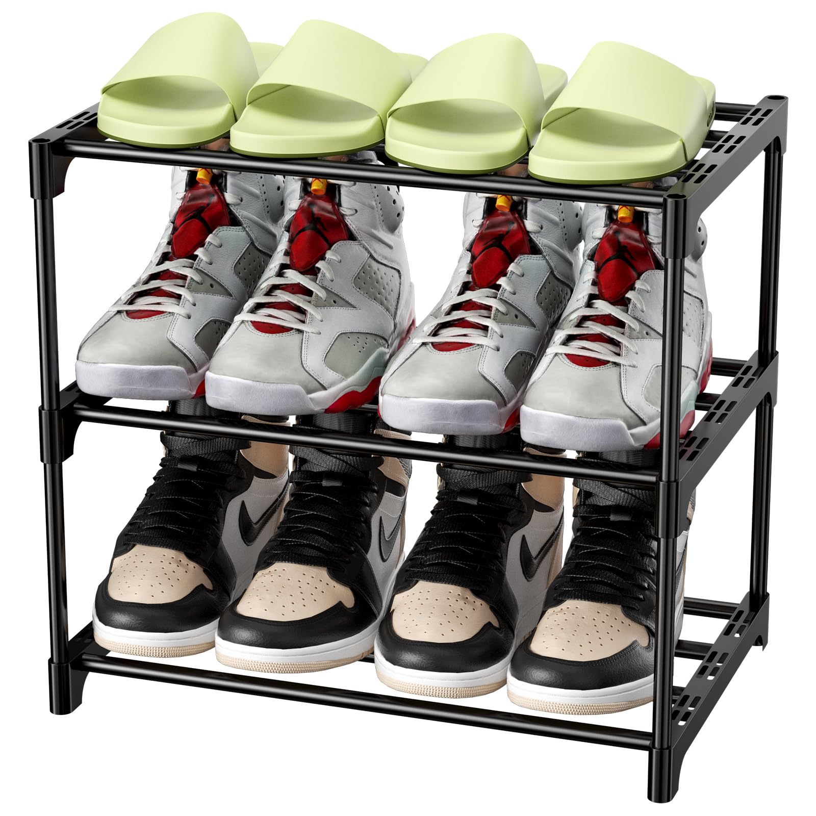 👟🌟 Magrimaxio Schuhregal Metall | Schuhaufbewahrung mit 3 Ebenen | Schwarzes Schuhregal für 6 Paar Schuhe Angebot bei HelloDeals