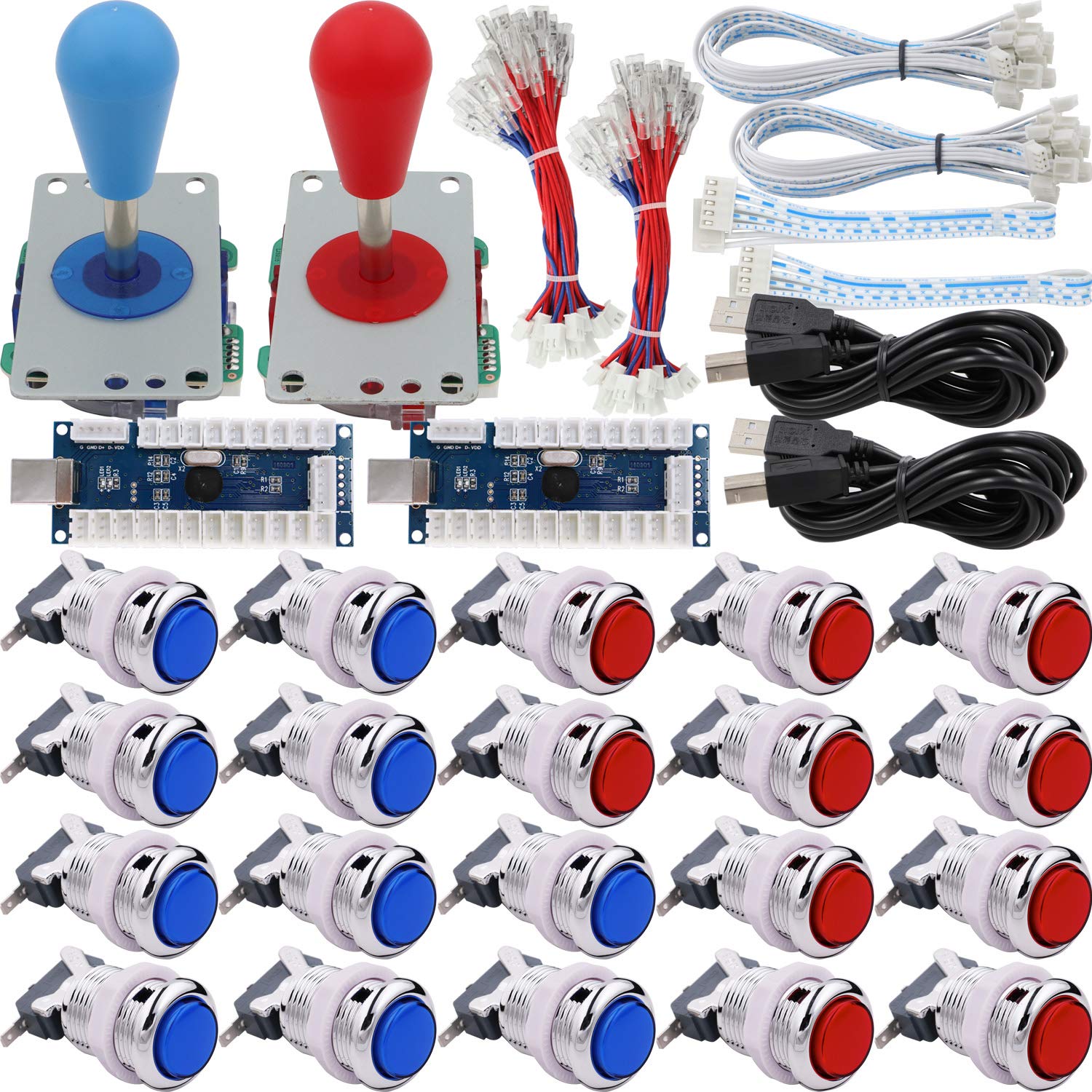 🎮 SJ@JX Arcade 2 Player Game Controller Stick DIY Kit LED Buttons Chrome Paint MX Microswitch 8 Way Joystick USB Encoder Cable for PC MAME Raspberry Pi Red Blue Blue Red Angebot bei HelloDeals
