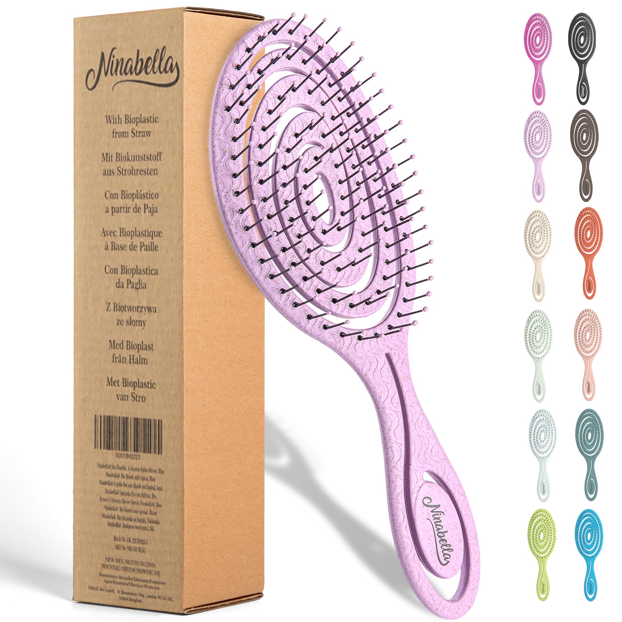 Ninabella Haarbürste ohne Ziepen für Damen und Herren - Entwirrbürste auch für Locken & Lange Haare - Rosa Standard Flieder Angebot bei HelloDeals