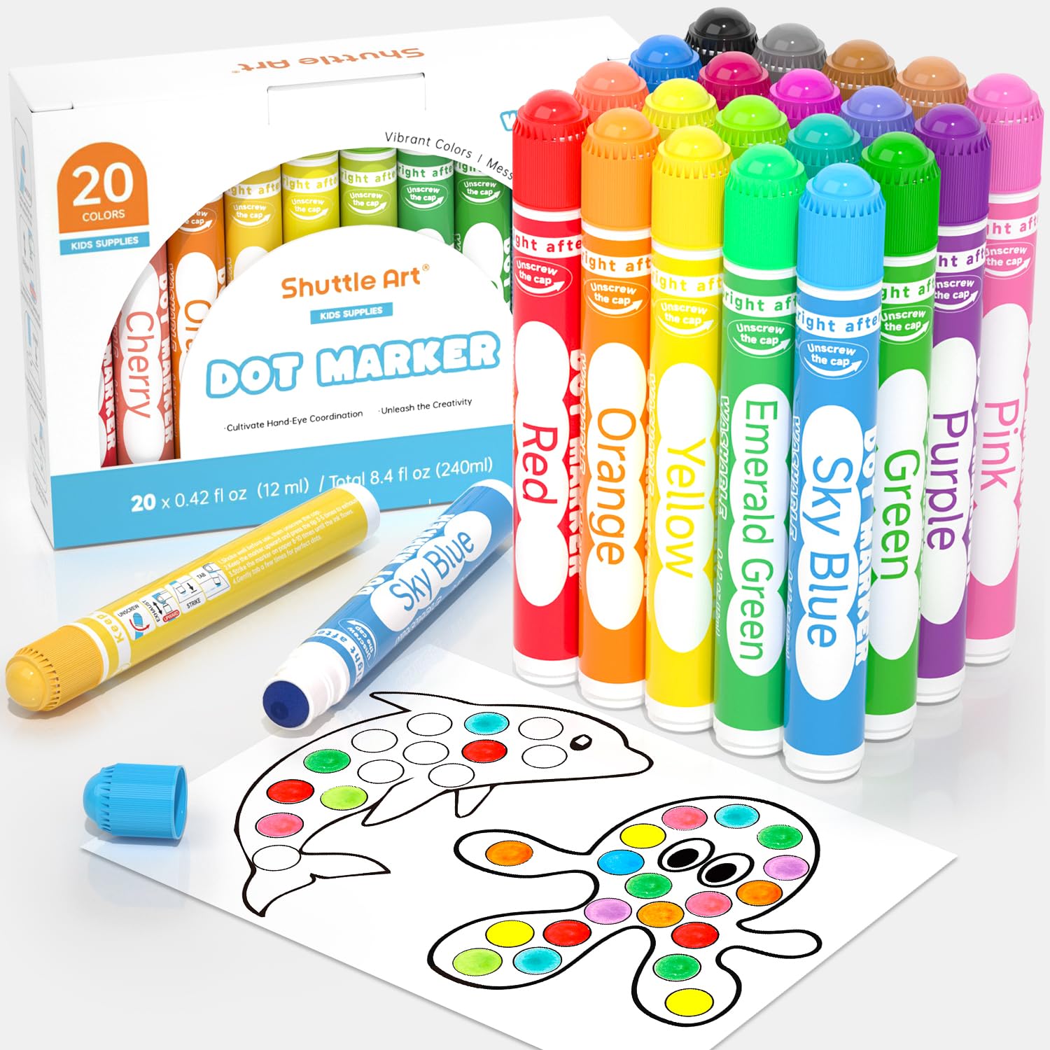 🎨 Shuttle Art 20 farbige Dot Marker für Kinder - Bingo Stempelstifte Set 🖍️ Angebot bei HelloDeals