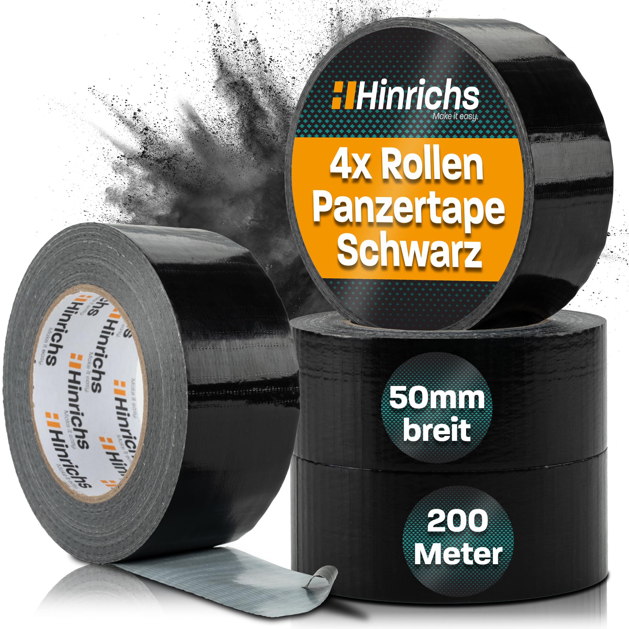 🎉 Hinrichs Panzertape schwarz - 4 Rollen 50m x 50mm Gewebeband 🎉 Angebot bei HelloDeals