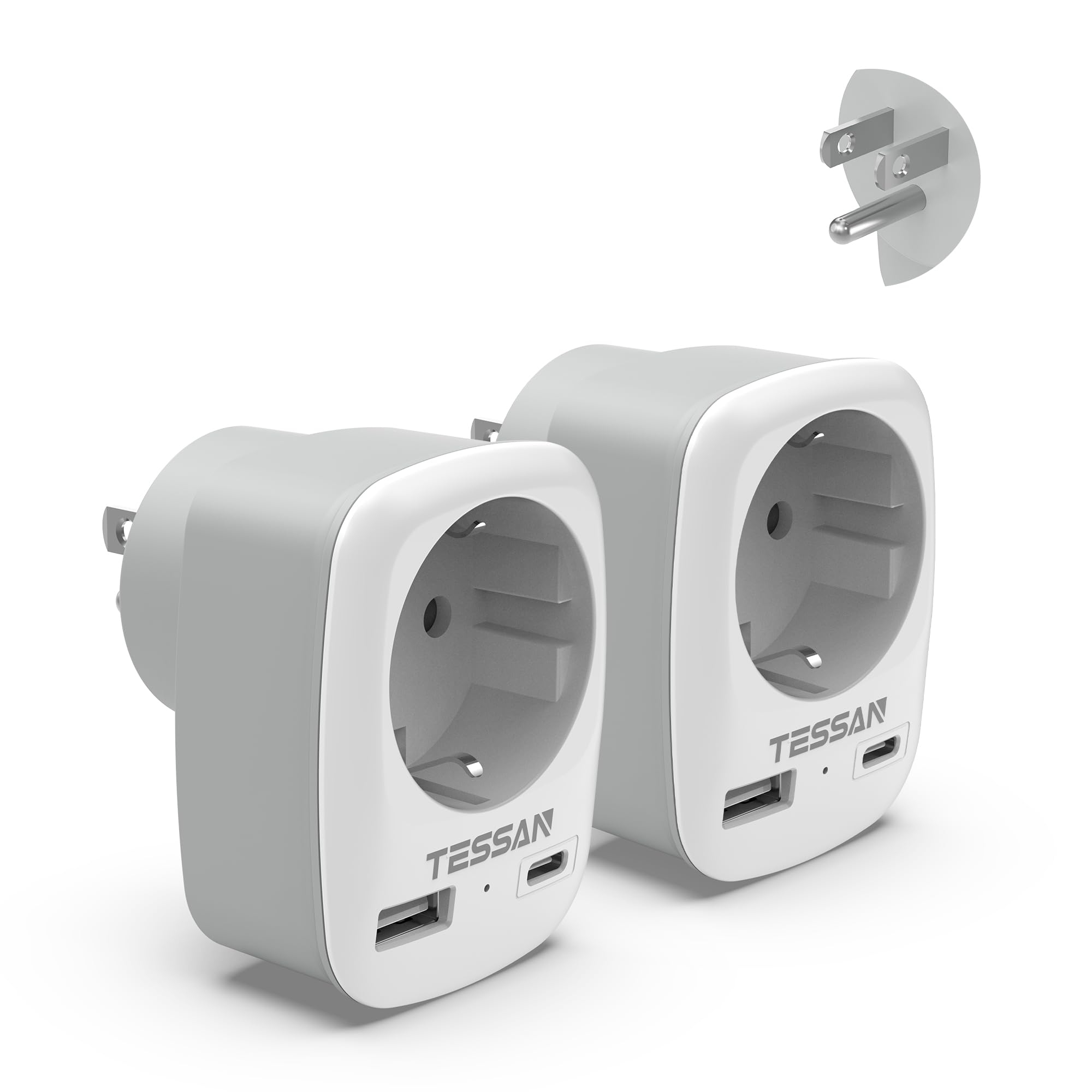🔌🔋 TESSAN 2er Pack USA Adapter Steckdose - Reiseadapter mit USB C und USB A Angebot bei HelloDeals
