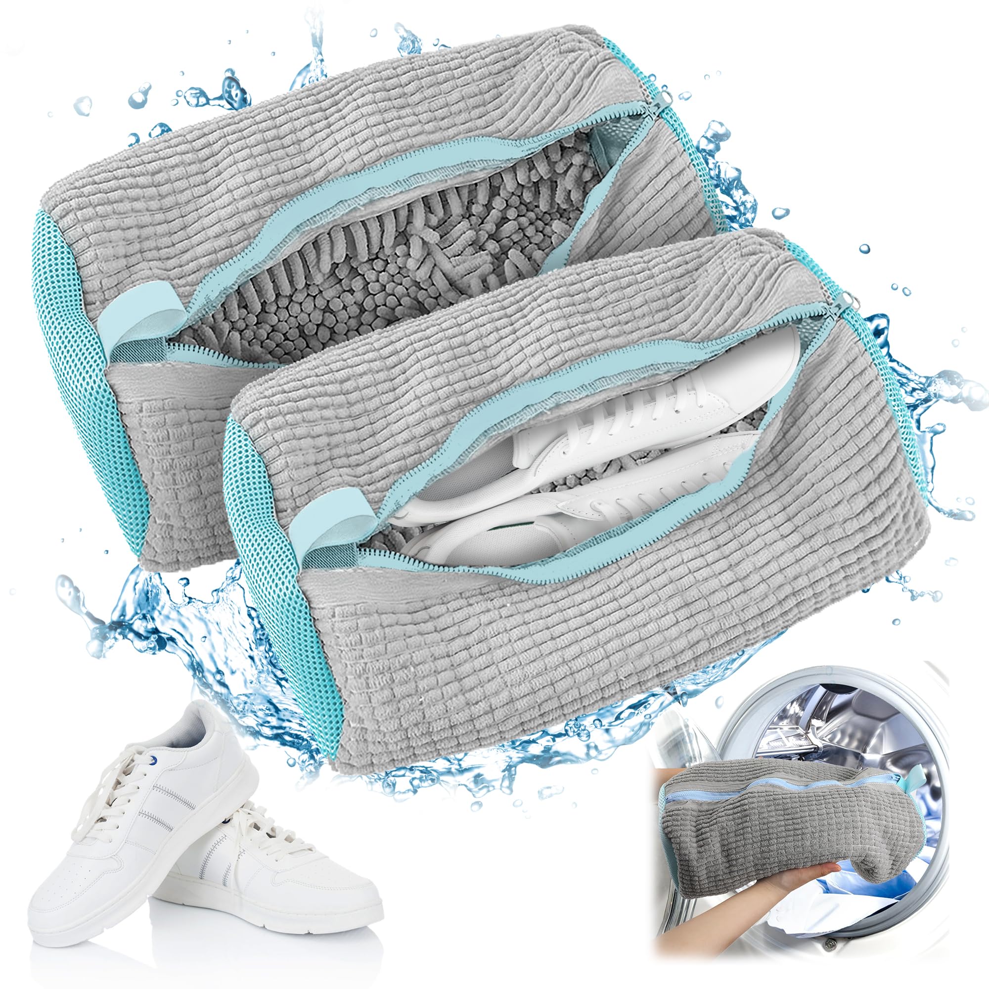 👟🧼 Schuhwaschbeutel Waschmaschine 2 Stück Schuhsack Schuhbeutel für Sneaker (Grau) - 2 Stück Angebot bei HelloDeals