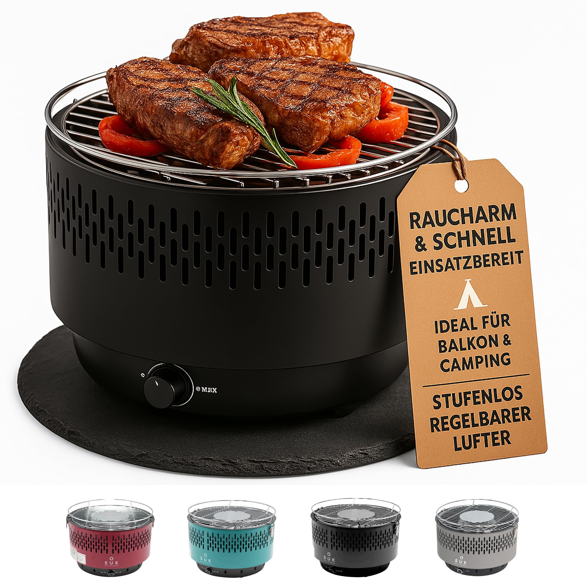 🔥🍖🔥 SOUK ONE Tischgrill mit Aktivbelüftung, Holzkohlegrill Grill mit Lüfter, Campinggrill BBQ Outdoor (Schwarz) 🍖🔥🍖 Angebot bei HelloDeals