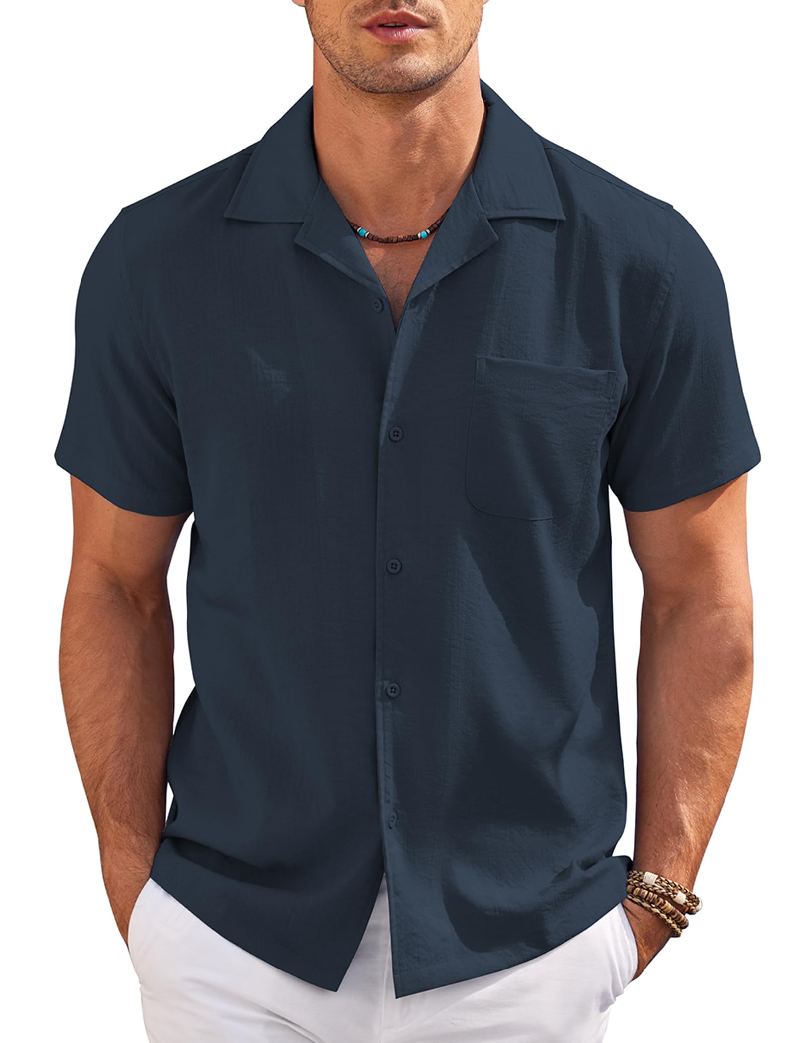 👕🌴 COOFANDY Herren Kurzarm Hemd Regular Fit Männer Freizeithemd Angebot bei HelloDeals