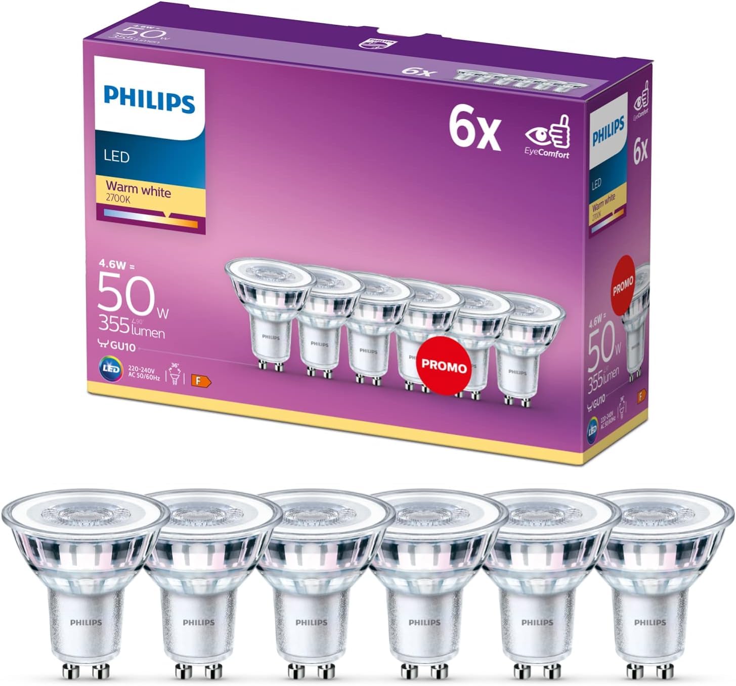 Philips LED Classic GU10 Lampen 6-er Pack (50 W) 🌟 Energiesparende LED Spots Angebot bei HelloDeals