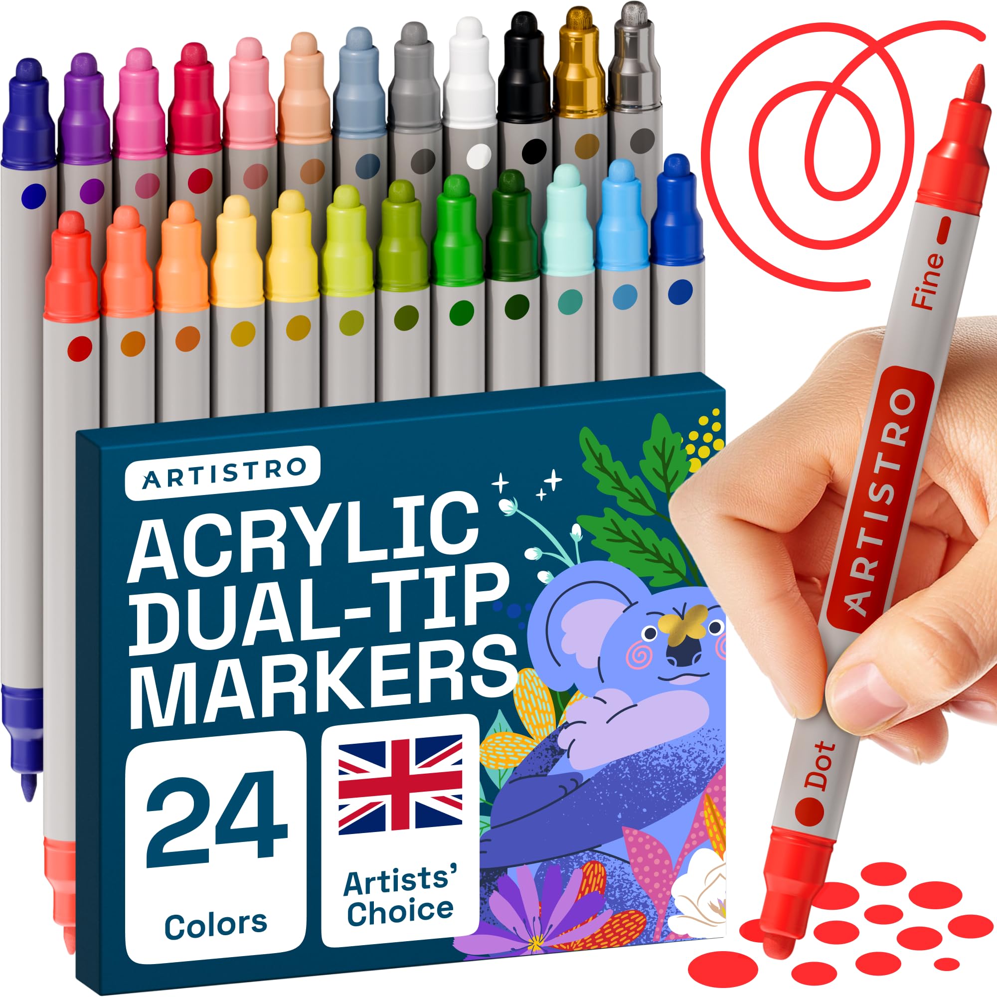 Artistro 24 Acrylstifte für Steine Wasserfest mit Doppelspitze 🎨🖌️ Angebot bei HelloDeals