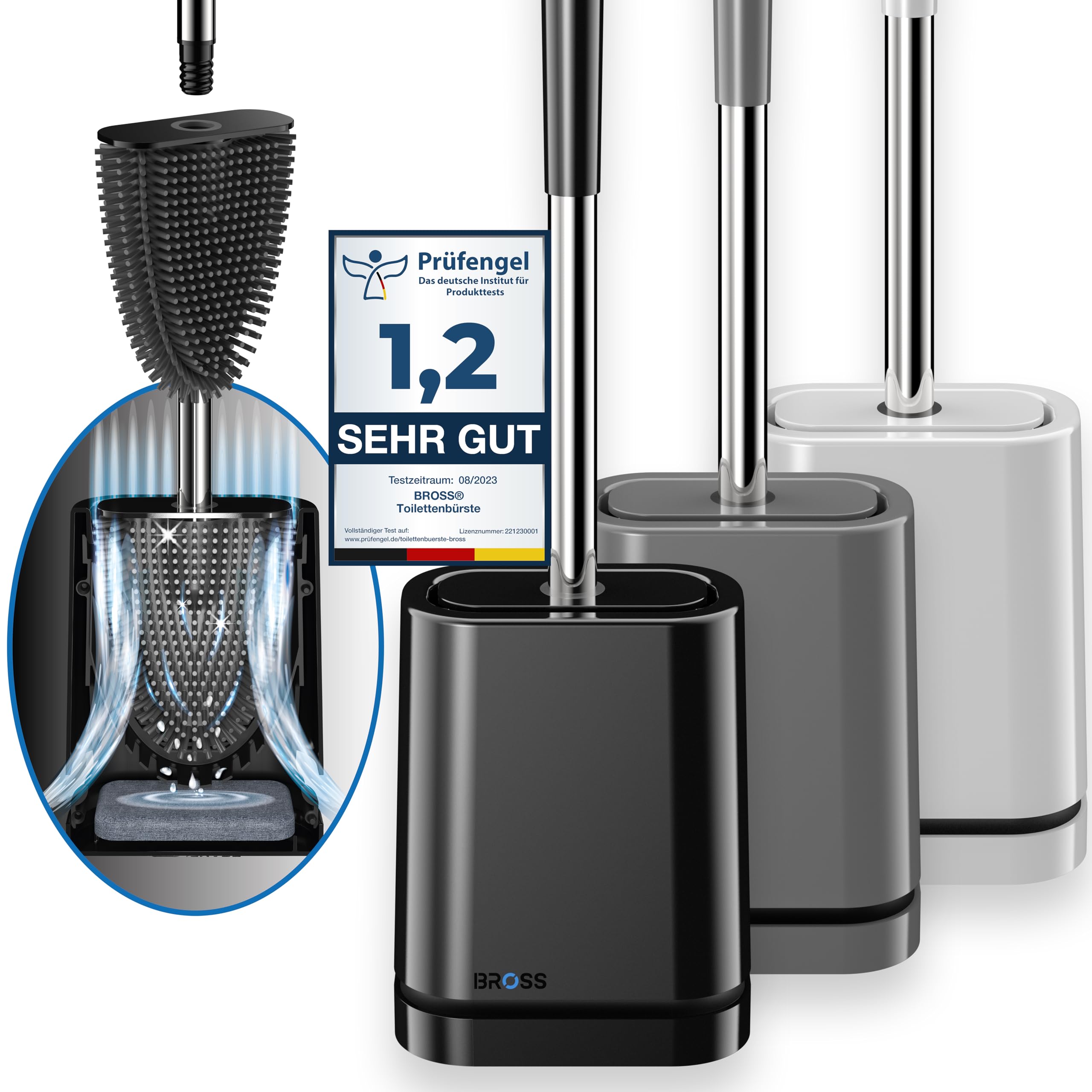🚽 BROSS® Klobürste Silikon - Patentierte Toilettenbürste - Klobürste Schwarz - WC Bürste & Klobürstenhalter mit Wandmontage & TurboTrocknung - Innovativ & Antibakteriell - 1er Set Angebot bei HelloDeals