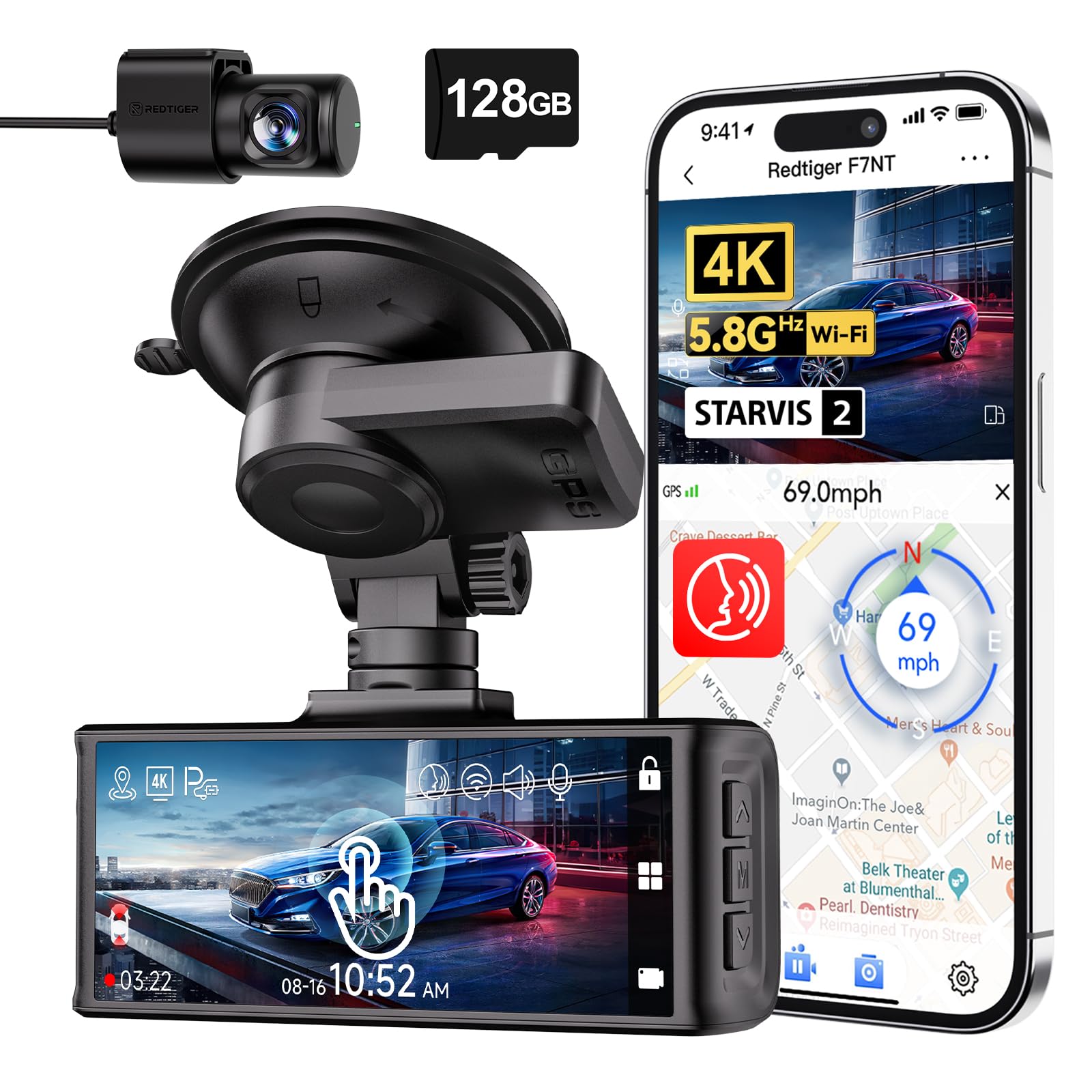 REDTIGER 4K STARVIS 2 Dashcam Auto Vorne Hinten 🚗📹 Touchscreen 3,18 Zoll, Sprachsteuerung, Dash Cam Auto 5.8GHz WiFi GPS, Kostenlose 128GB Karte 🌙🚗 Angebot bei HelloDeals