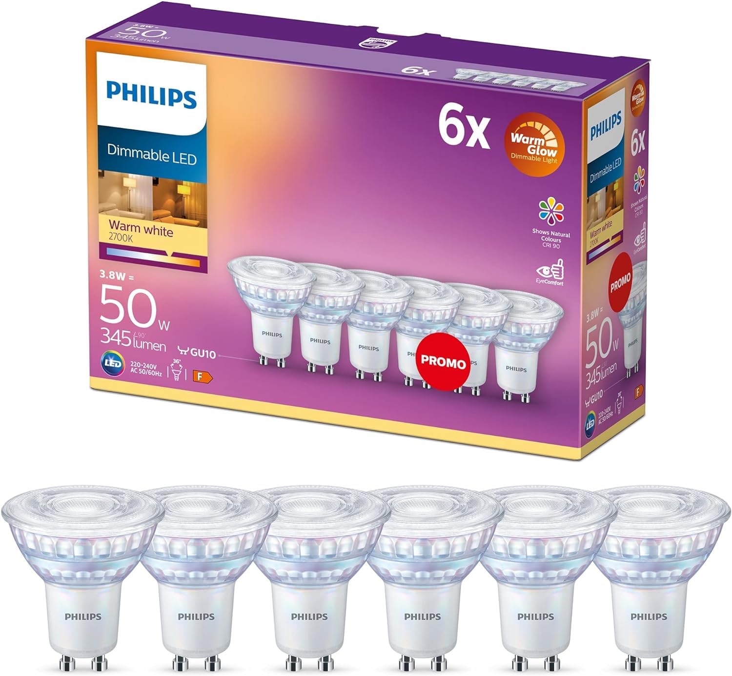 🌟 Angebot: Philips LED Classic GU10 Lampen Warm Glow 6-er Pack (50 W) 🌟 Angebot bei HelloDeals