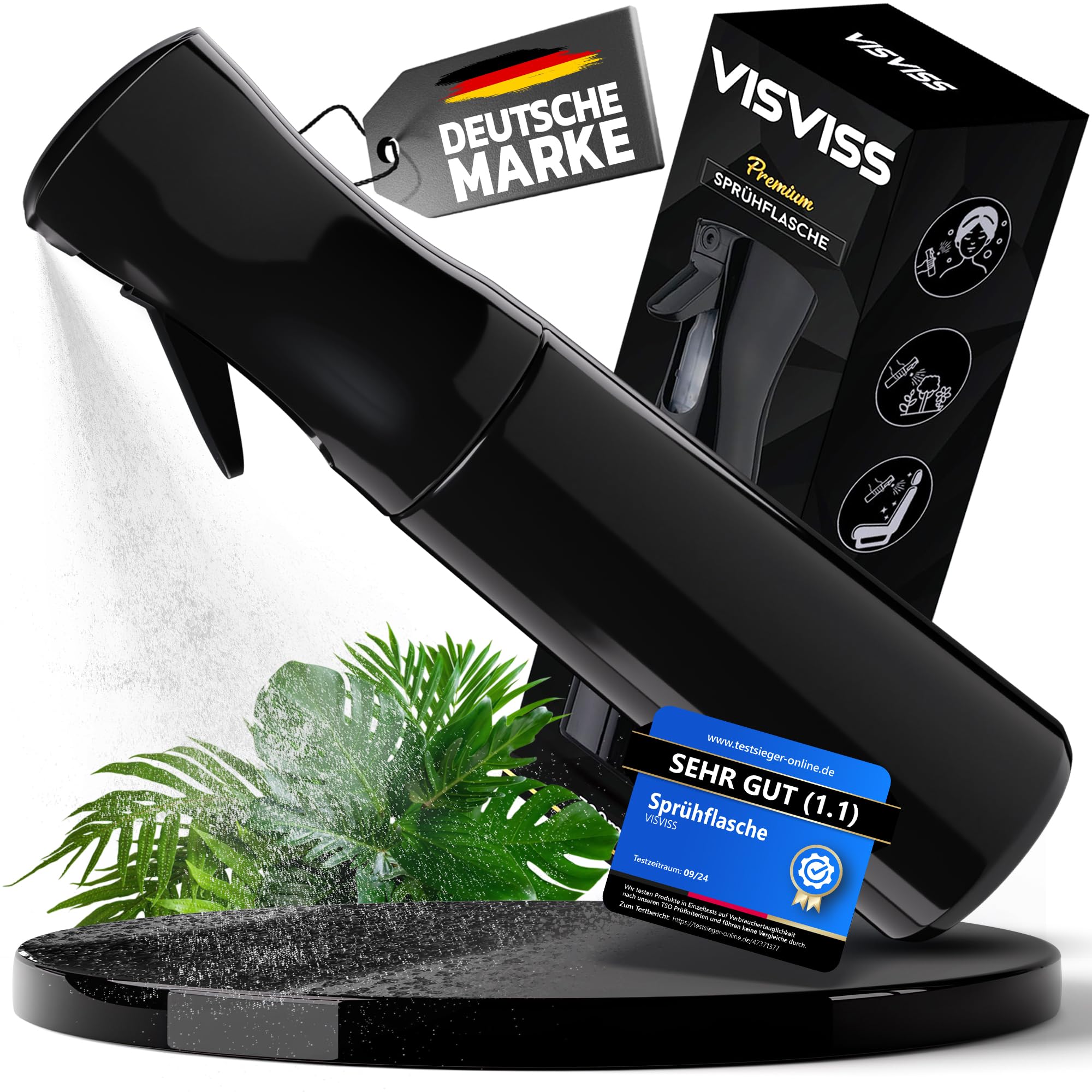 🌿 VISVISS Sprühflasche [HydroForce] – 300 ml Tropfsichere Spray Bottle | Schwarz | Lebensmittelecht Angebot bei HelloDeals