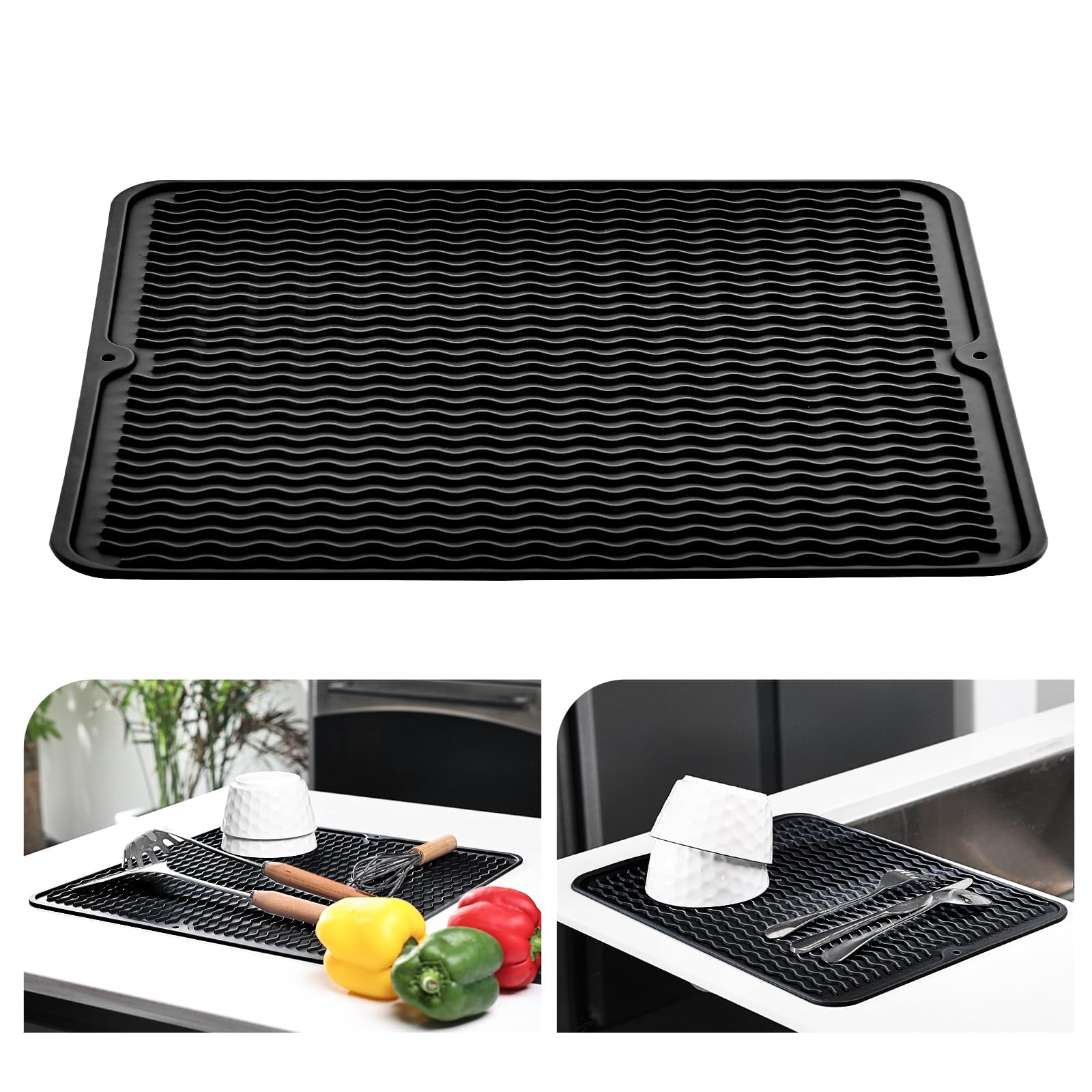 🌟 KüchenRaku Abtropfmatte Geschirr 40x30cm aus Silikon Schwarz 🍽️ Angebot bei HelloDeals