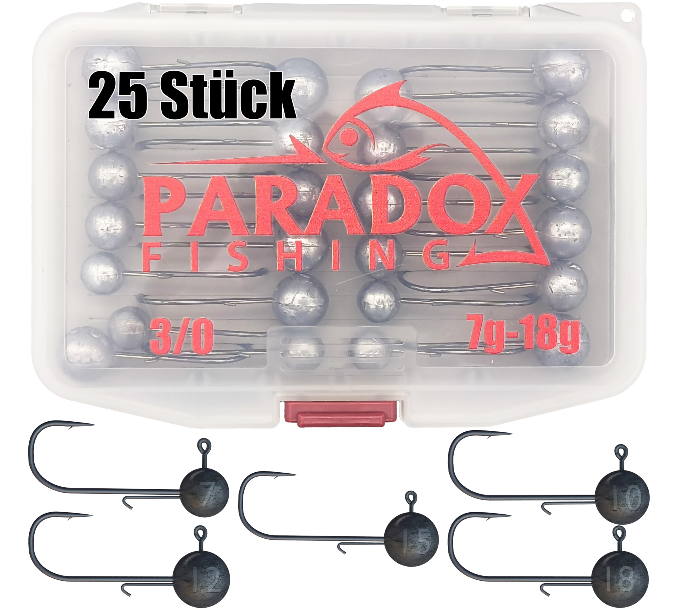 🎣 Paradox Fishing Jigköpfe Sets 2/0 3/0 4/0 5-28g - 15/25 St. - Jig Köpfe Gummifisch mit Jighead 🐟 Angebot bei HelloDeals