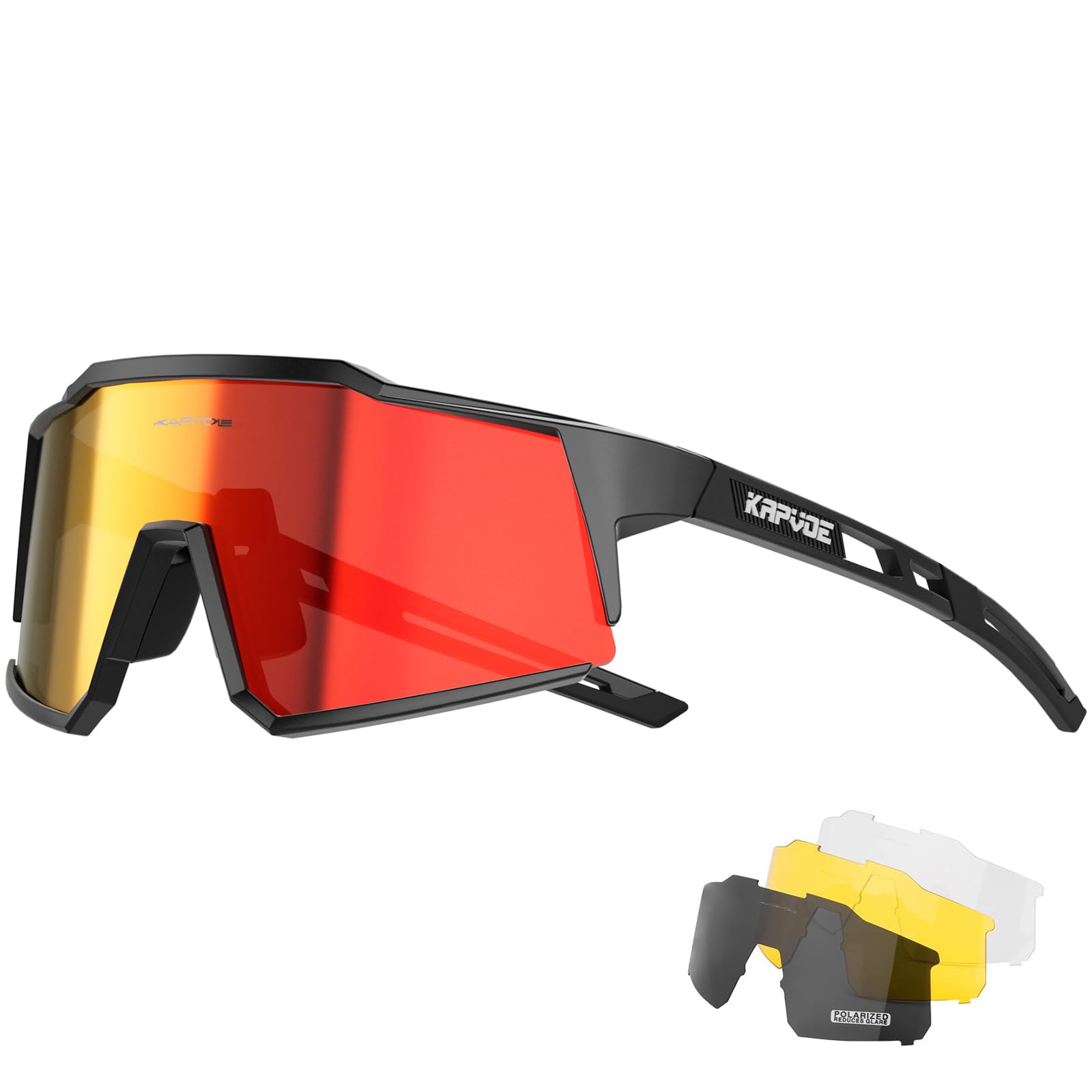 KAPVOE Polarisiert Fahrradbrille mit 4 Gläsern TR90 Rahmen 🚴 Angebot bei HelloDeals