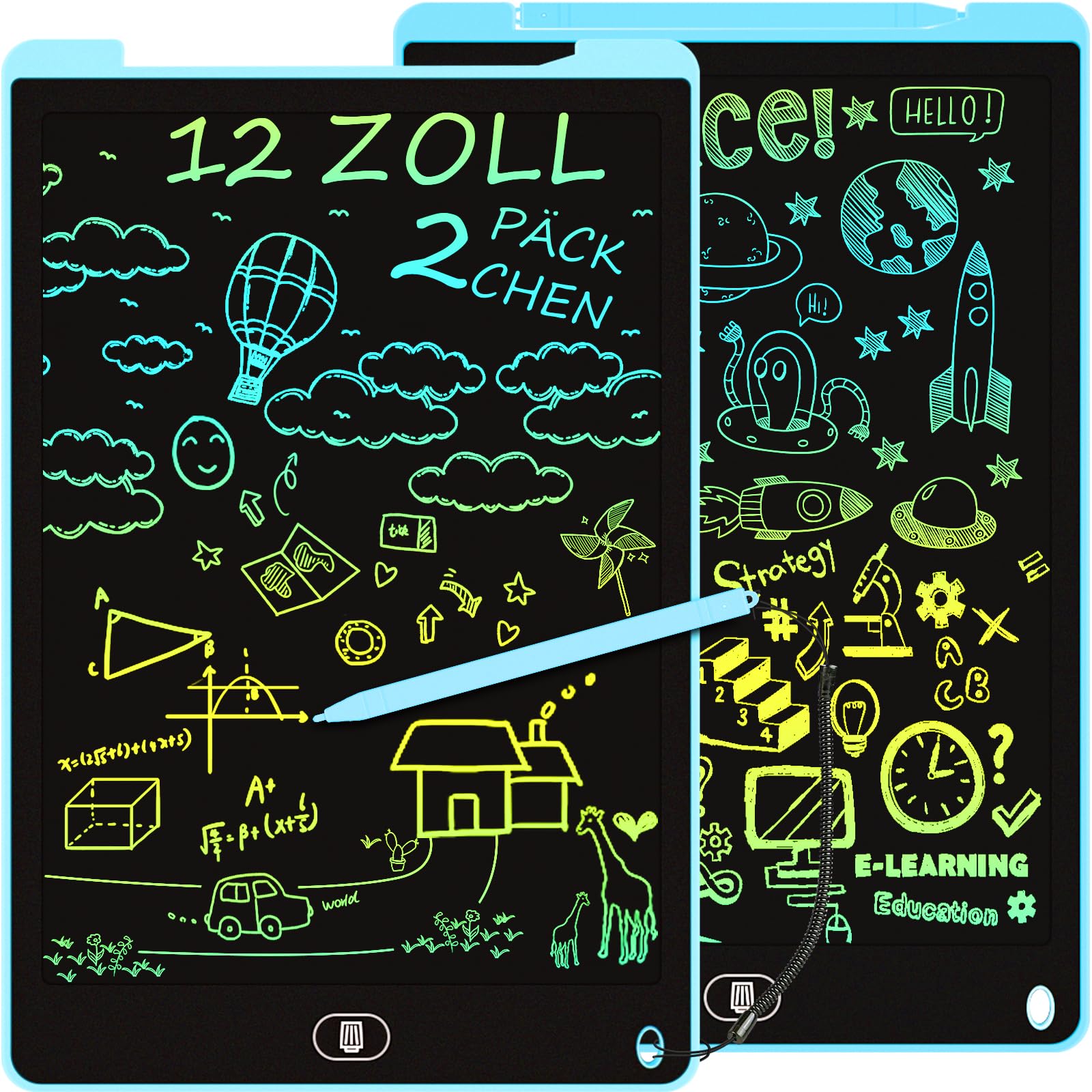 2 Pack LCD Schreibtafel Bunte - 12 Zoll Zeichentafel mit Löschfunktion 🎨 Angebot bei HelloDeals