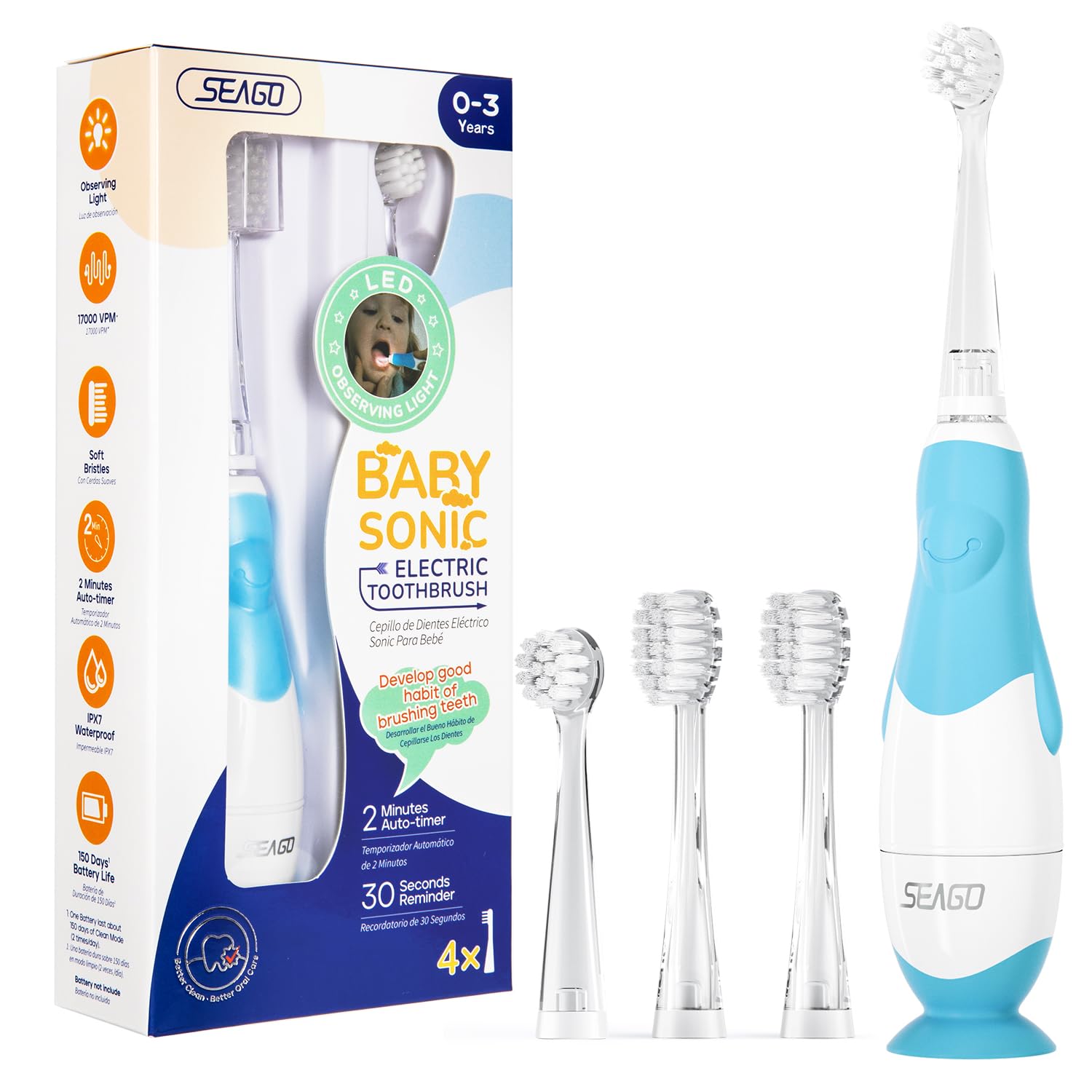 🦷👶 Seago Elektrische Zahnbürste für Kinder ab 0-3 Jahre mit LED Licht und Smart Timer Angebot bei HelloDeals