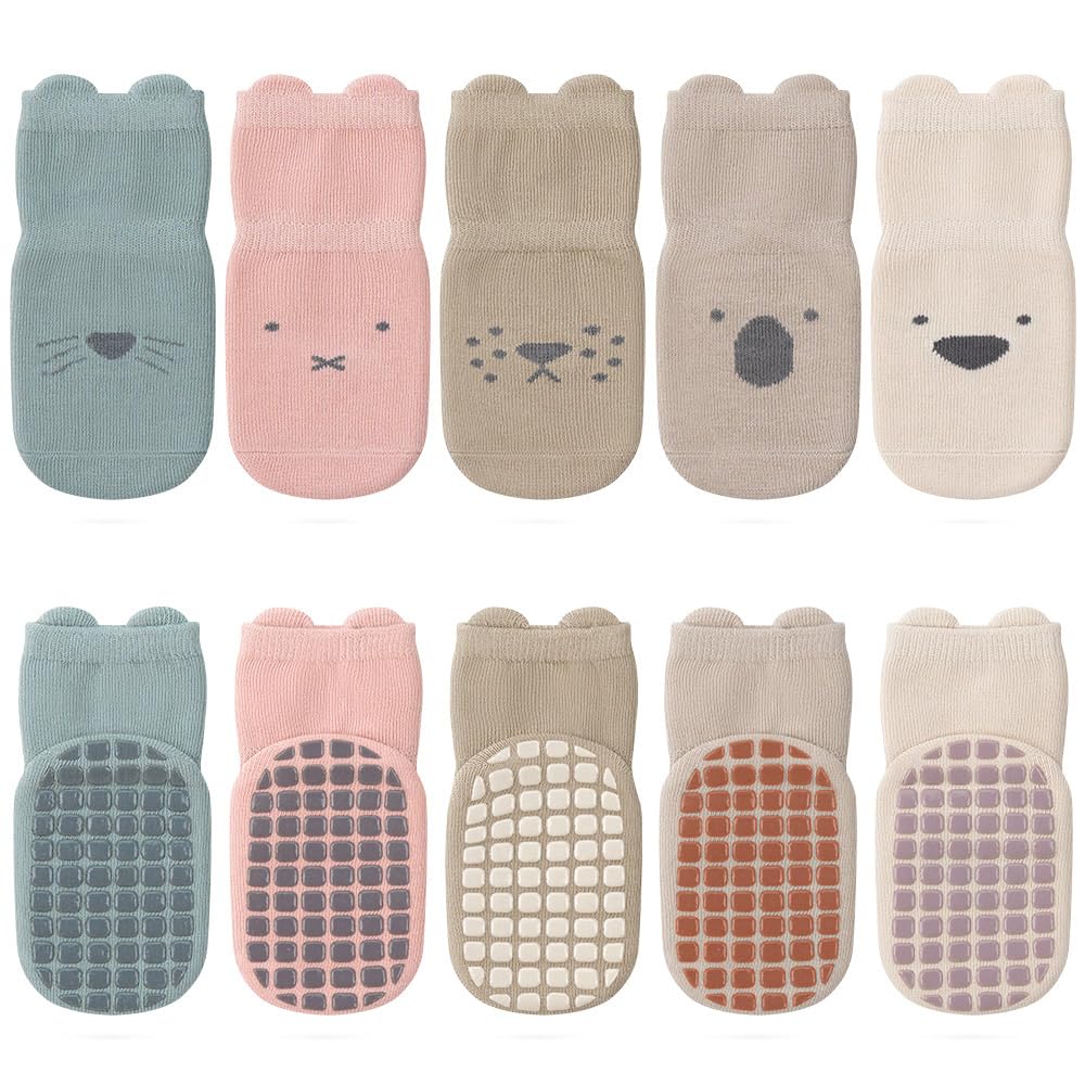 Kyopp 5 Paar Socken Baby Kleinkinder ABS rutschfeste Socken Tiermotive 🧦👶🦒🐘 Angebot bei HelloDeals