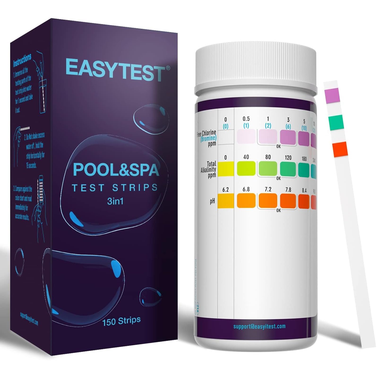 🏊‍♂️ EASYTEST 3-in-1 Pool Teststreifen für Spa, 150 Stäbchen pH Wert Teststreifen Wassertest-Set Genauer Tester für freies Chlor, Brom, Alkalinität 3IN1POOL 🏊‍♂️ Angebot bei HelloDeals