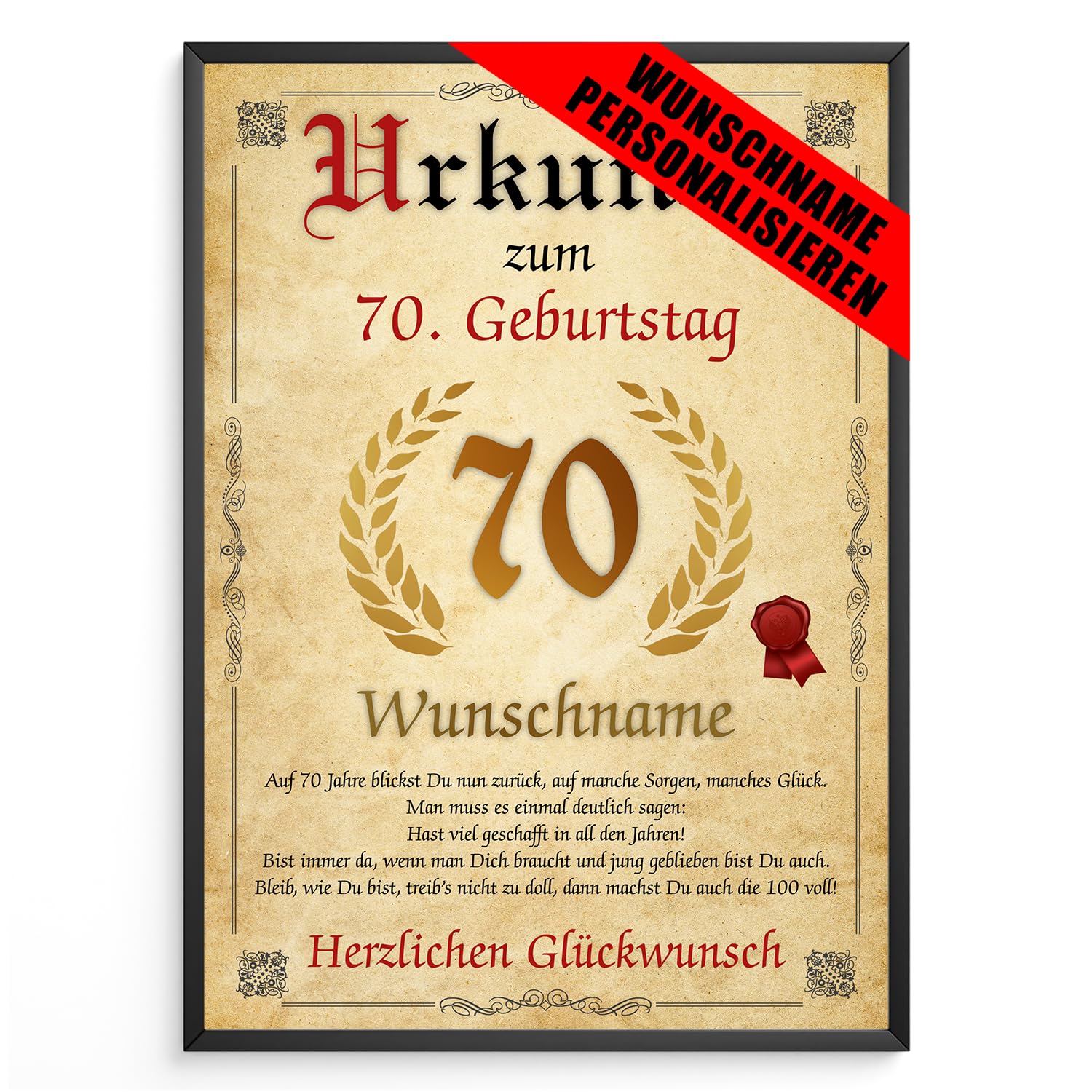 Tigerlino® Personalisierte Urkunde zum 70. Geburtstag 🎉 Geschenkidee personalisierbar Angebot bei HelloDeals
