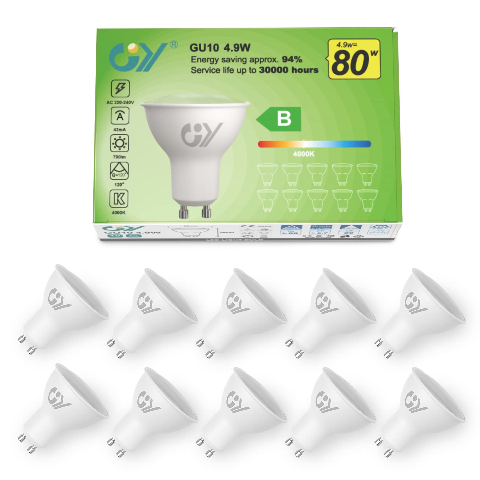 Angebot: GY GU10 LED Neutralweiß Lampe 4,9W 790 Lumen 4000K 10er-Pack Angebot bei HelloDeals