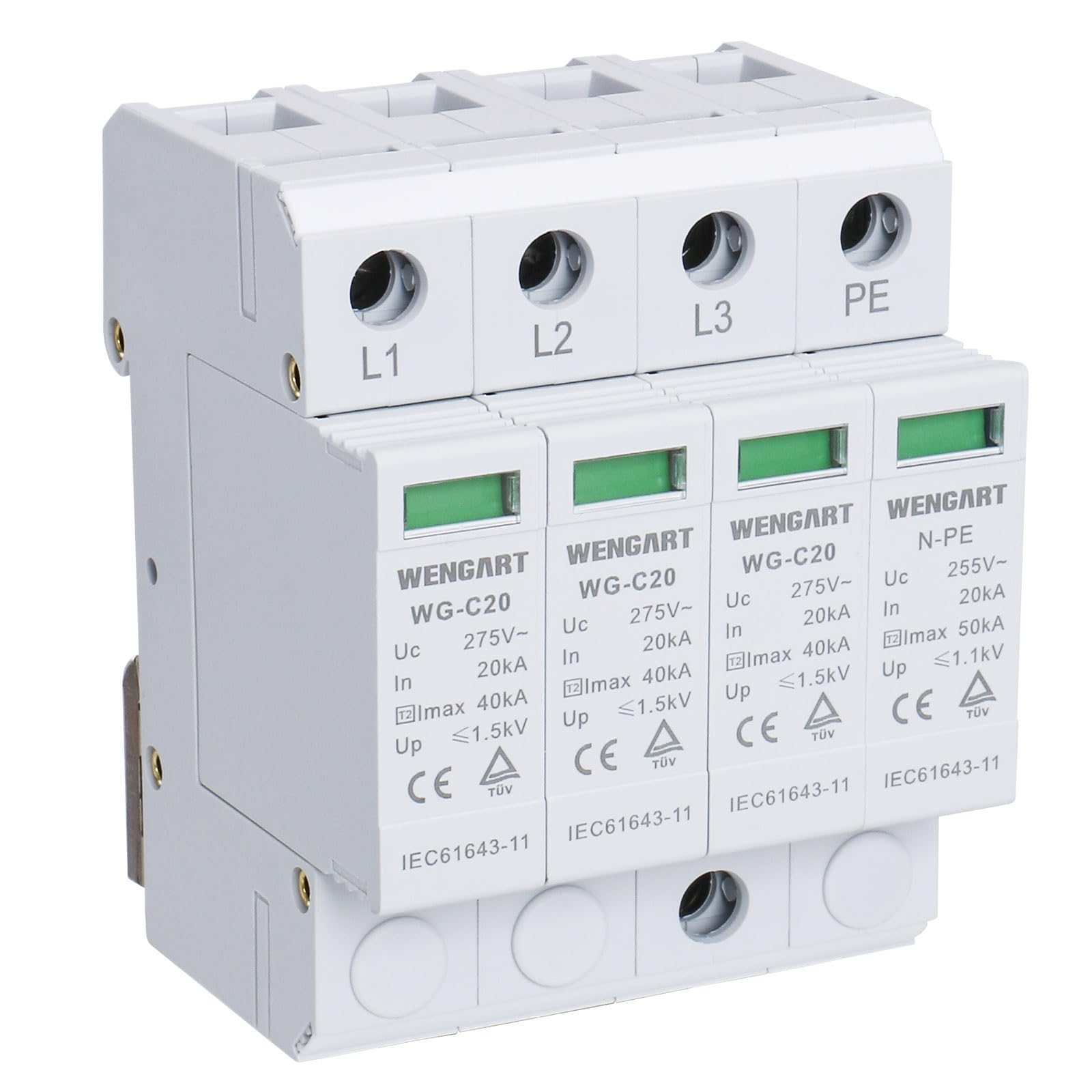 Wengart Überspannungsschutzgerät WG-C20,T2-Schutz,20-40KA AC275V 3+NPE, SPD Hausableiter DIN-Schienenmontage ⚡🏡 Angebot bei HelloDeals
