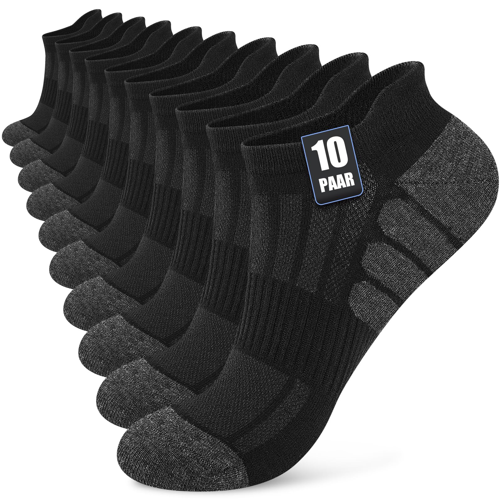 🧦 Stoeury 10 Paar Sneaker Socken Herren Damen | Atmungsaktive Baumwolle | Knöchelsocken Schwarz 43-46 Angebot bei HelloDeals