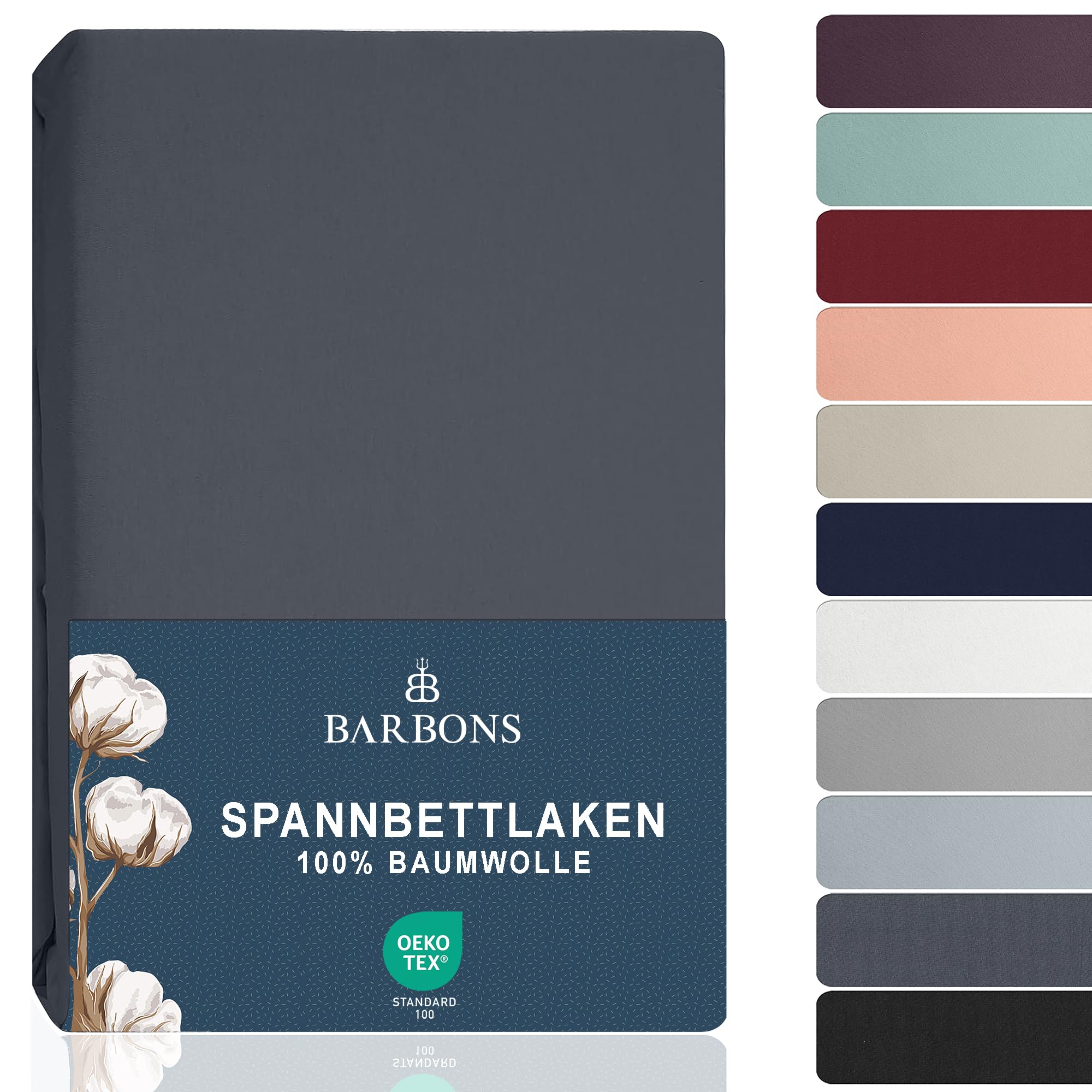 🛏️ BARBONS Spannbettlaken 180x200cm - 100% Baumwolle Jersey Bettlaken Dunkelgrau Angebot bei HelloDeals