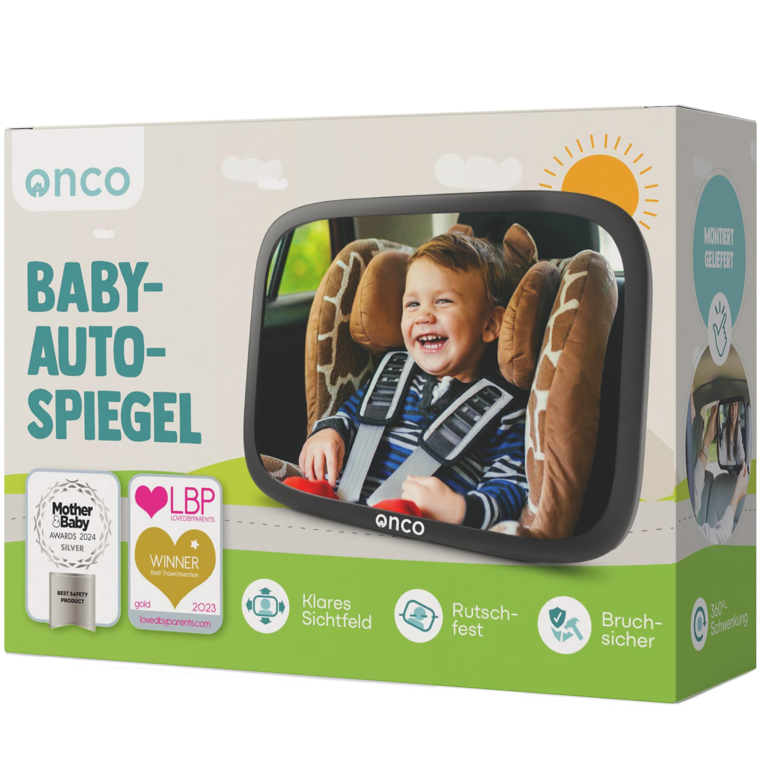 👶🚗 Onco 360° Baby Autospiegel - 100% bruchsicher & rutschfest! 🌟🥇 Angebot bei HelloDeals