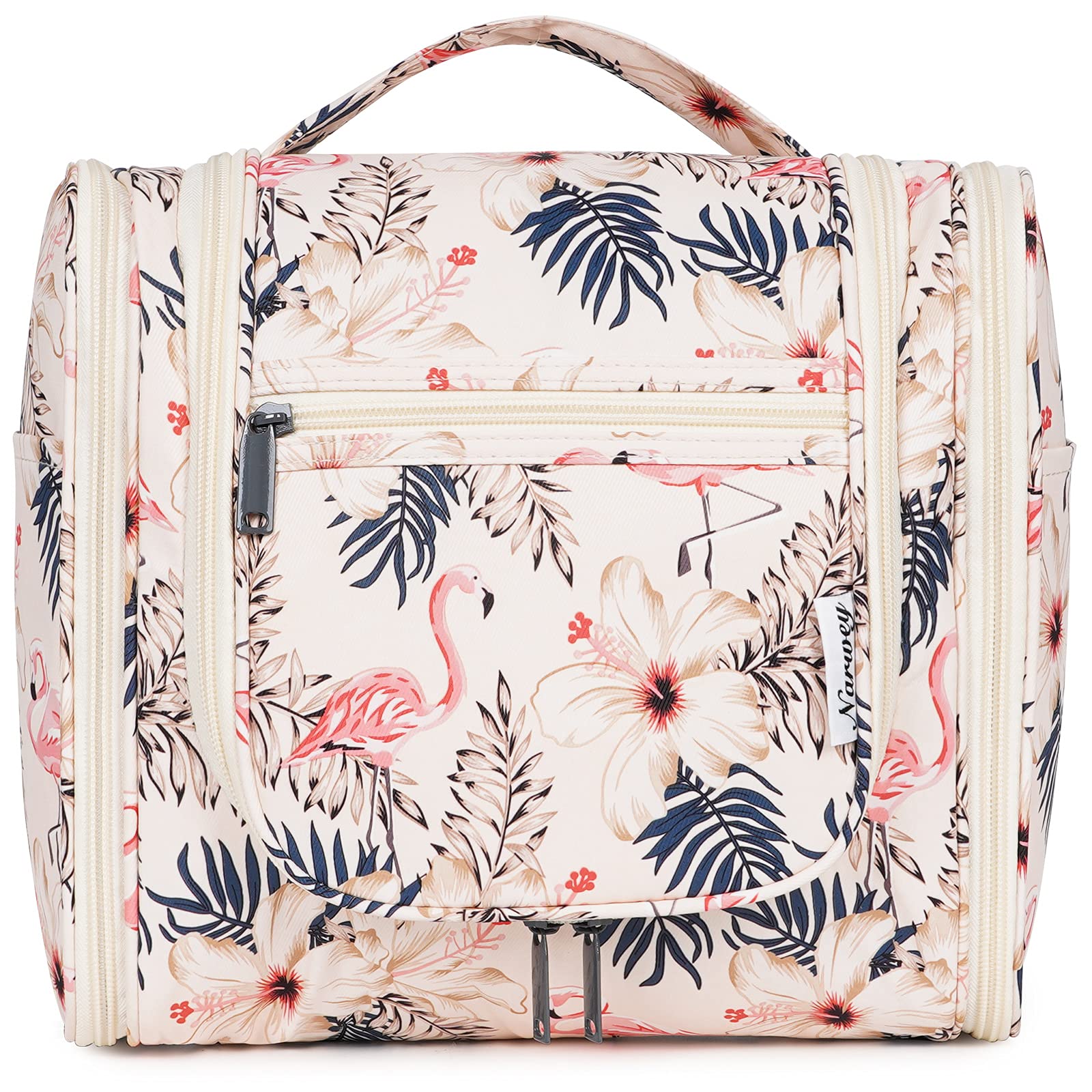 Narwey Groß Kulturbeutel Damen & Herren - Große Kulturtasche Zum Aufhängen, Kinder Kosmetiktasche - Waschtasche für Mädchen (Beiger Flamingo (Groß)) A-beiger Flamingo L Angebot bei HelloDeals