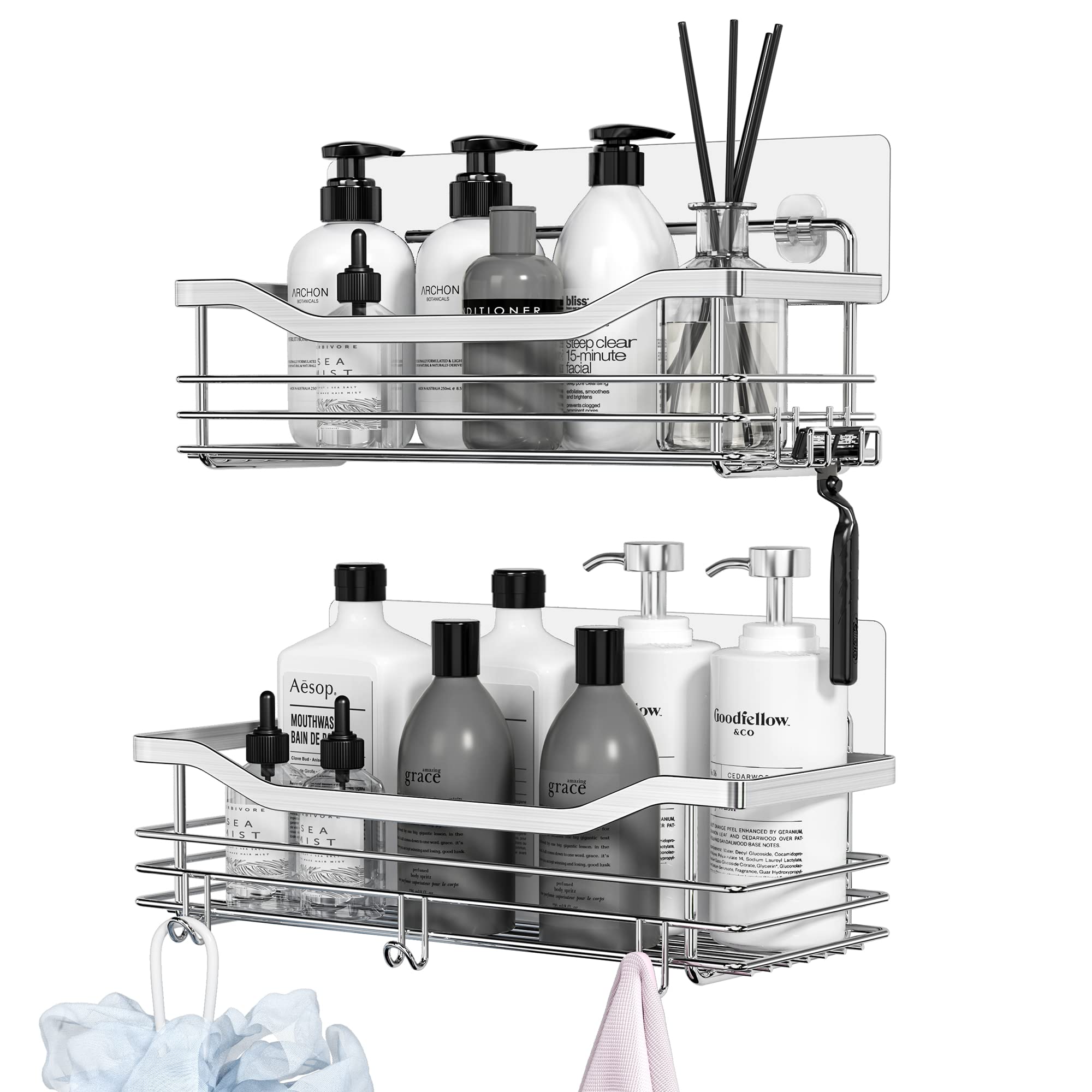 🚿 Orimade Duschregal ohne Bohren Edelstahl Duschablage mit 5 Haken - 2er-Pack 02-silber 🚿 Angebot bei HelloDeals