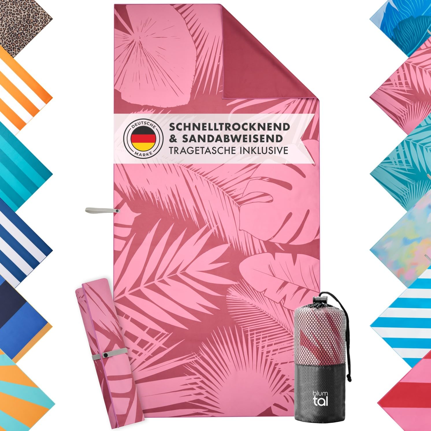 Blumtal Strandtuch XXL aus Mikrofaser mit rosa Palmen-Motiv 🌴 90x180 cm Angebot bei HelloDeals