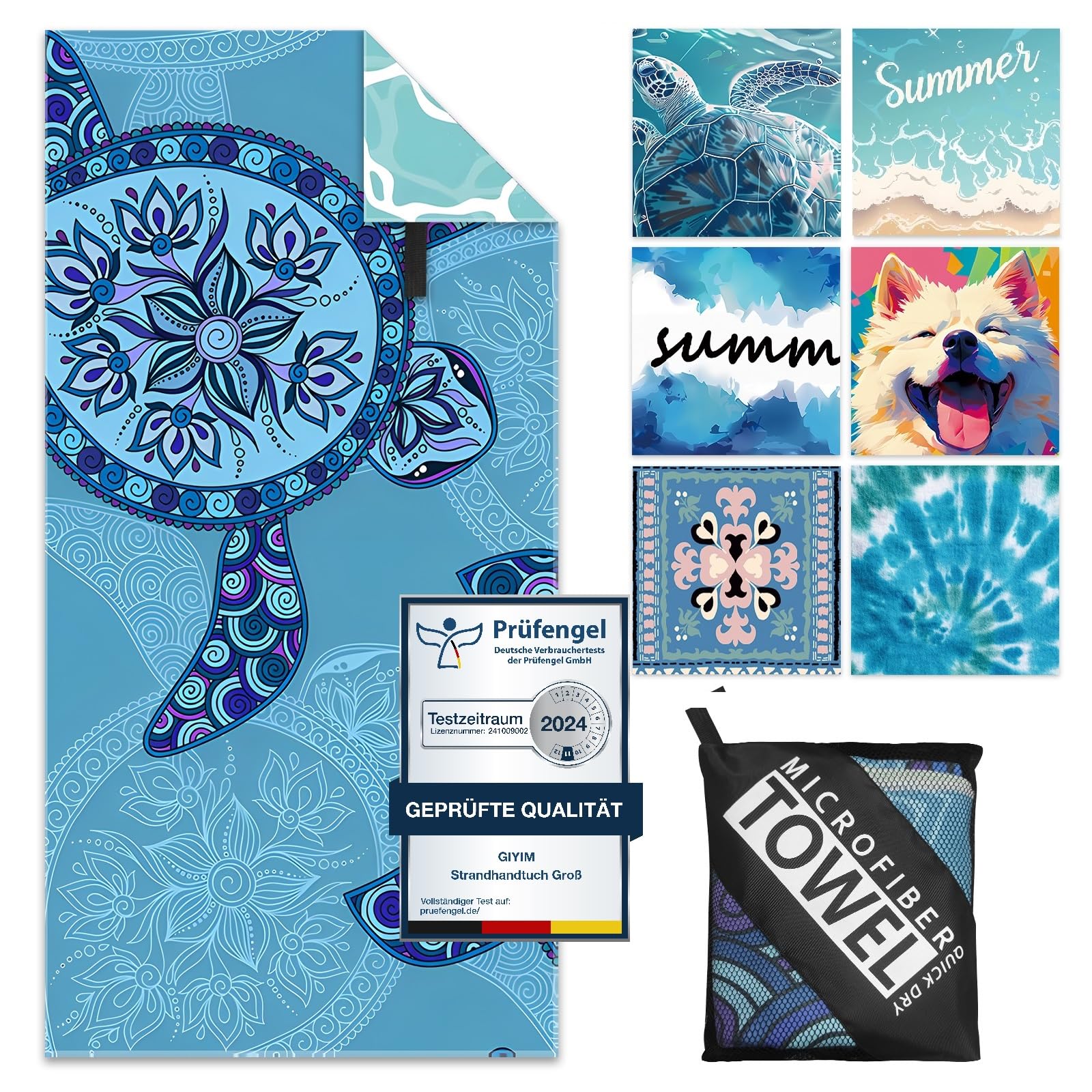 🐢 Giyim Strandtuch XXL - 180 x 100 cm Mikrofaser Handtuch mit Tasche 🏖️ Angebot bei HelloDeals
