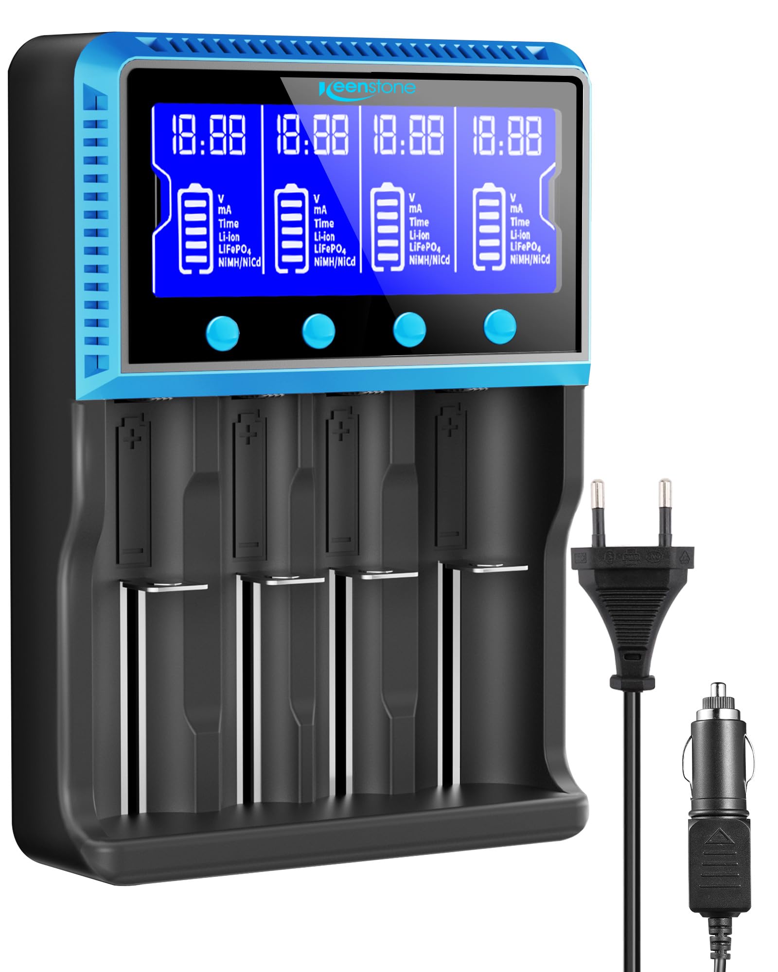 Universal Akku Ladegerät mit 4 Schacht, LCD Smart Schnell Aufladen Batterieladegerät Angebot bei HelloDeals