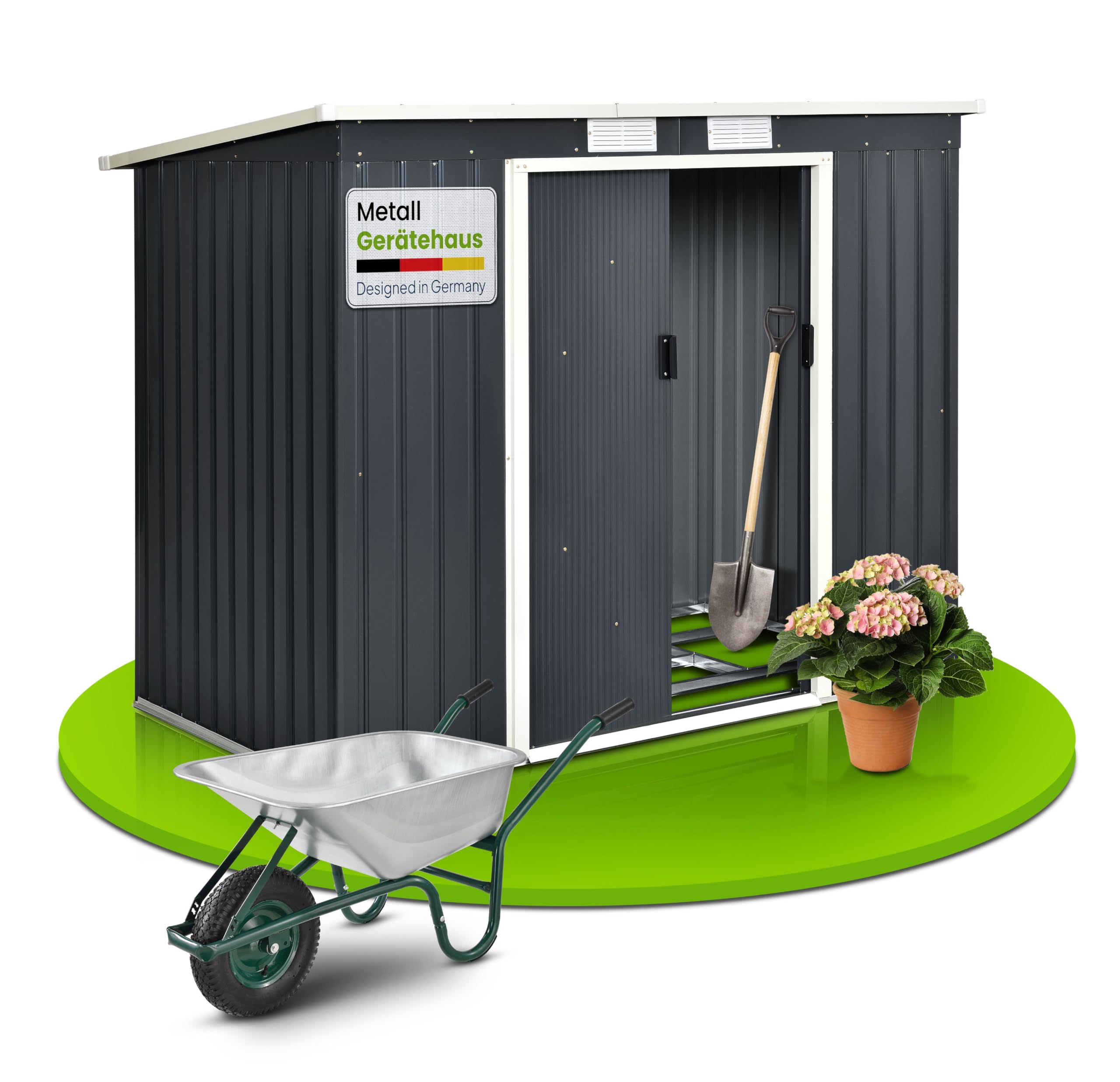 🏡🌿 Juskys Metall Gerätehaus M 4m³ mit Pultdach & Schiebetür 🛠️ Angebot bei HelloDeals