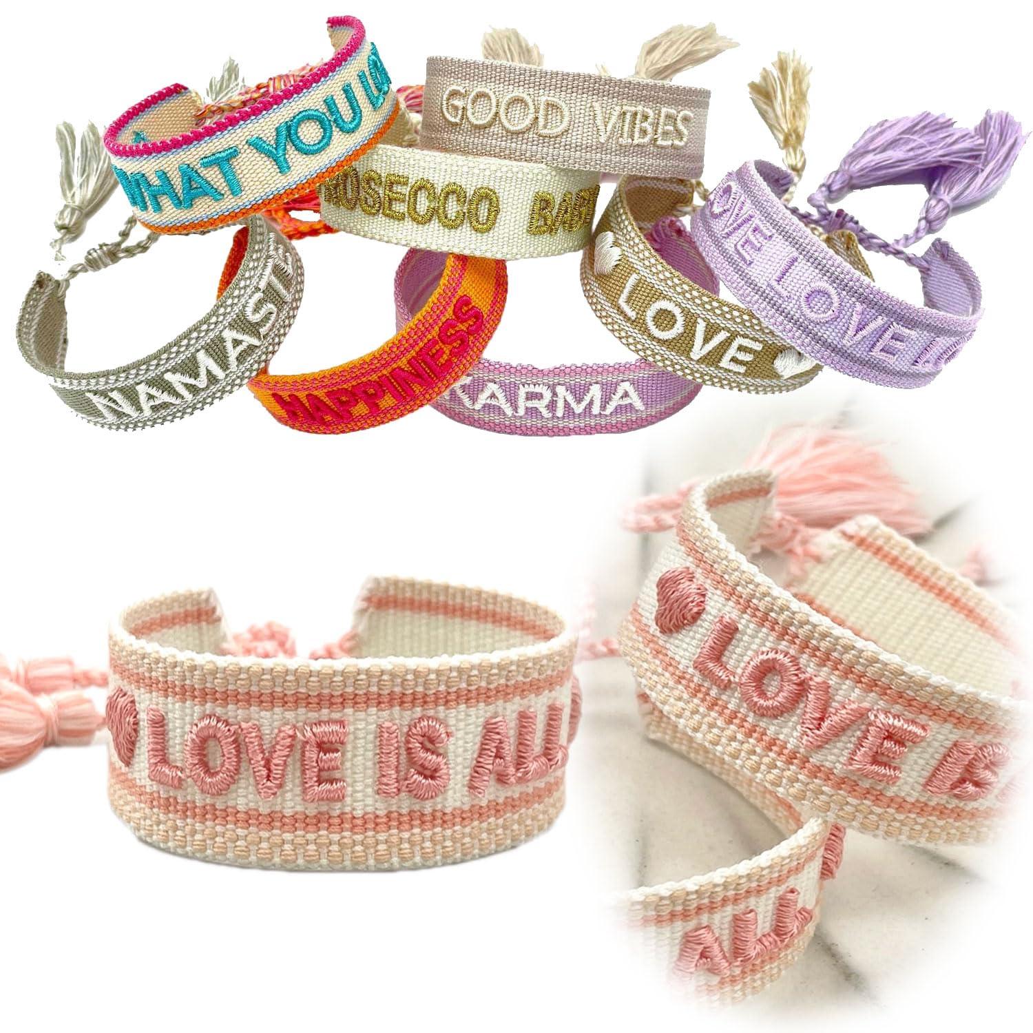 LS-LebenStil Exklusives Statement Armband - das Original - Quasten besticktes Boho Canvas Webarmband Damen Freundschaftsarmband Angebot bei HelloDeals