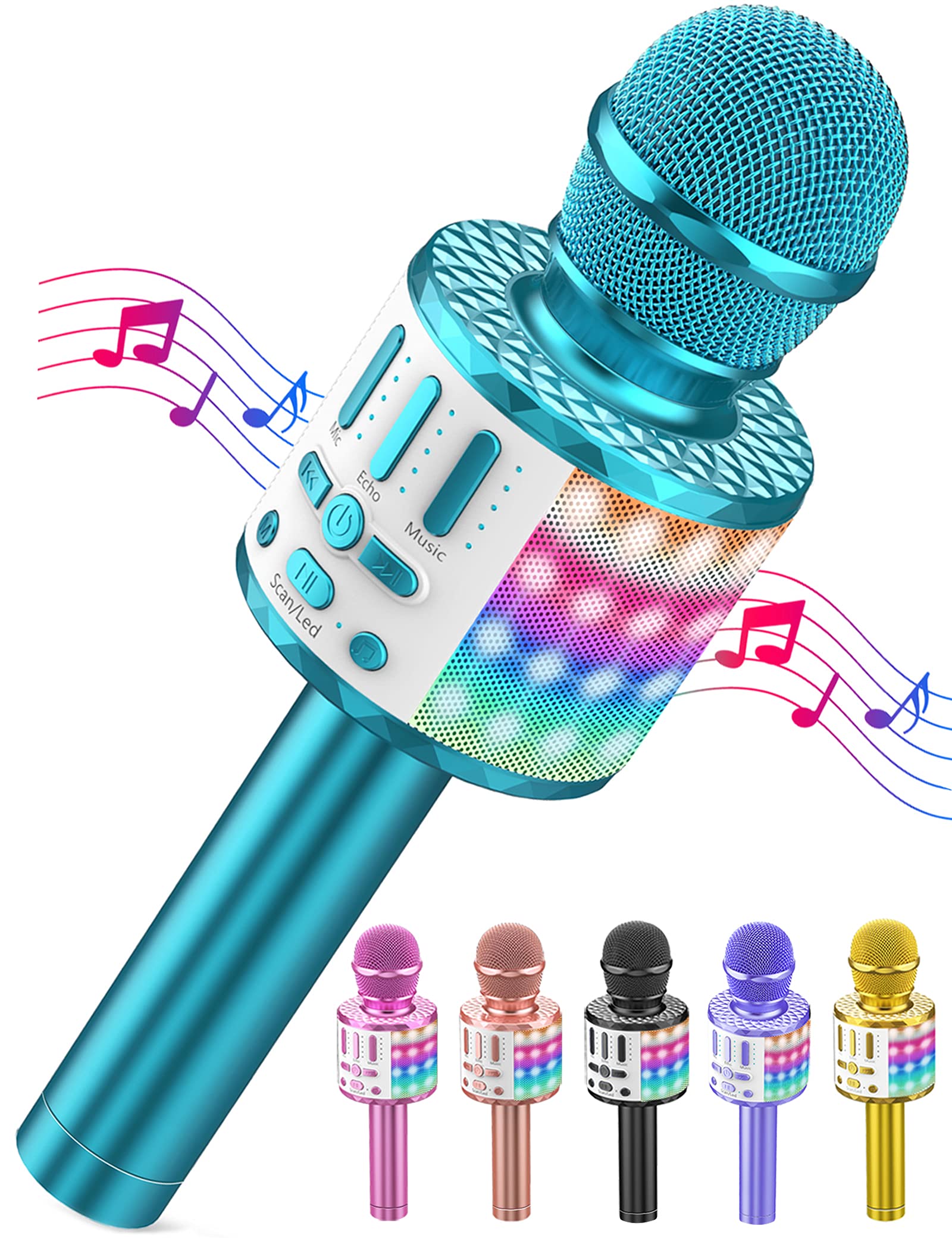 LED Drahtloses Bluetooth Mikrofon zum Singen, Spielzeug Kinder, Heim KTV Karaoke Maschine, Tragbares KTV Lautsprecher Recorder für Android/iPhone/iPad/PC Blau 🎤🎶 Angebot bei HelloDeals
