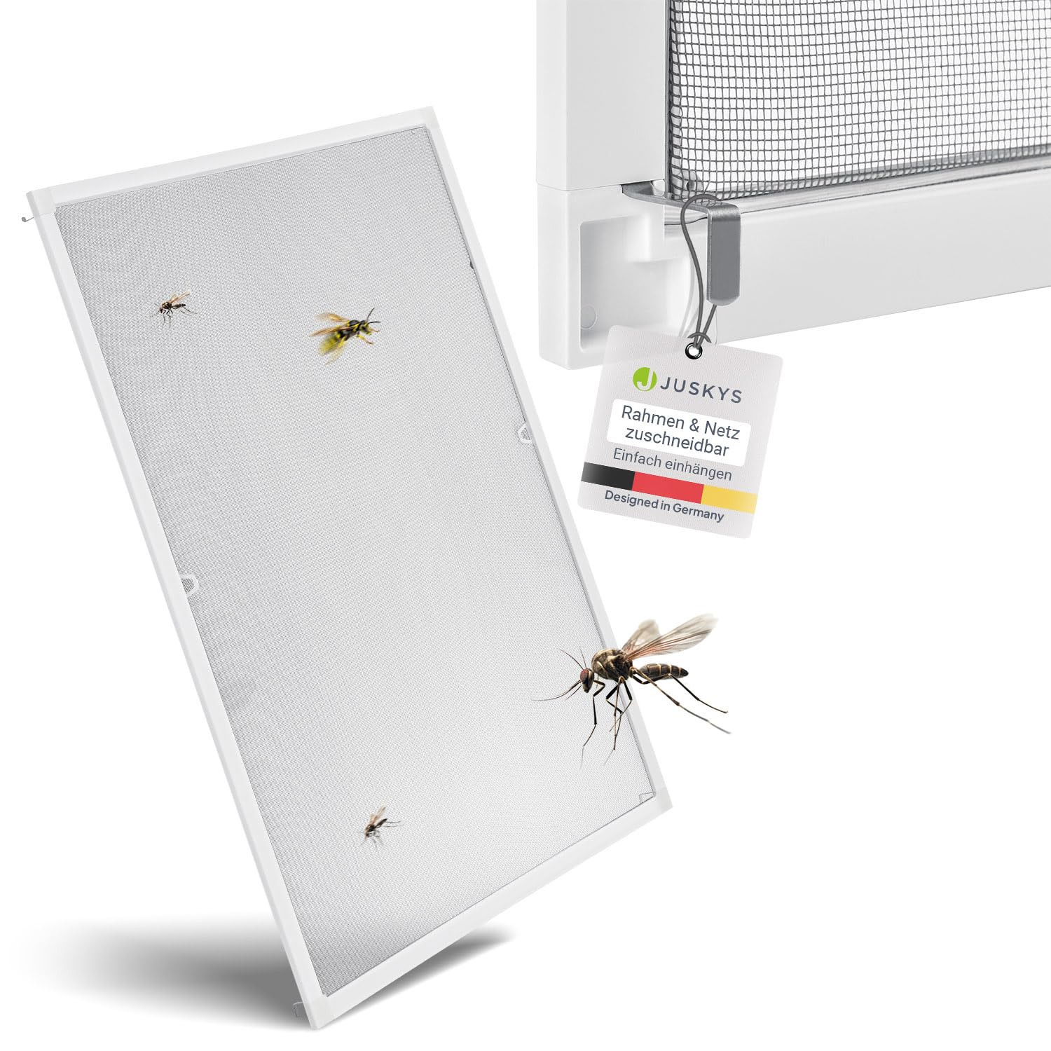 🏡🪟 Juskys Fliegengitter für Fenster mit Alu Rahmen 100 x 120 cm - Insektenschutz Mückenschutz Fliegenschutzgitter - weiß Angebot bei HelloDeals