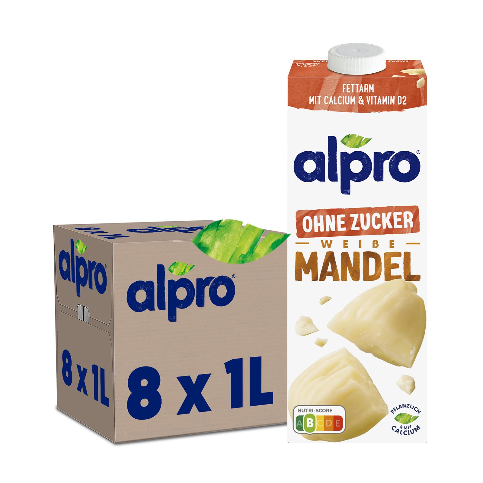 🌱 Alpro Mandel-Drink Ohne Zucker, Ungeröstet, Pflanzlicher Drink, Vegan, Laktosefrei, Glutenfrei, UHT, 8x1L 1 l (8er Pack) - Sonderangebot! Angebot bei HelloDeals