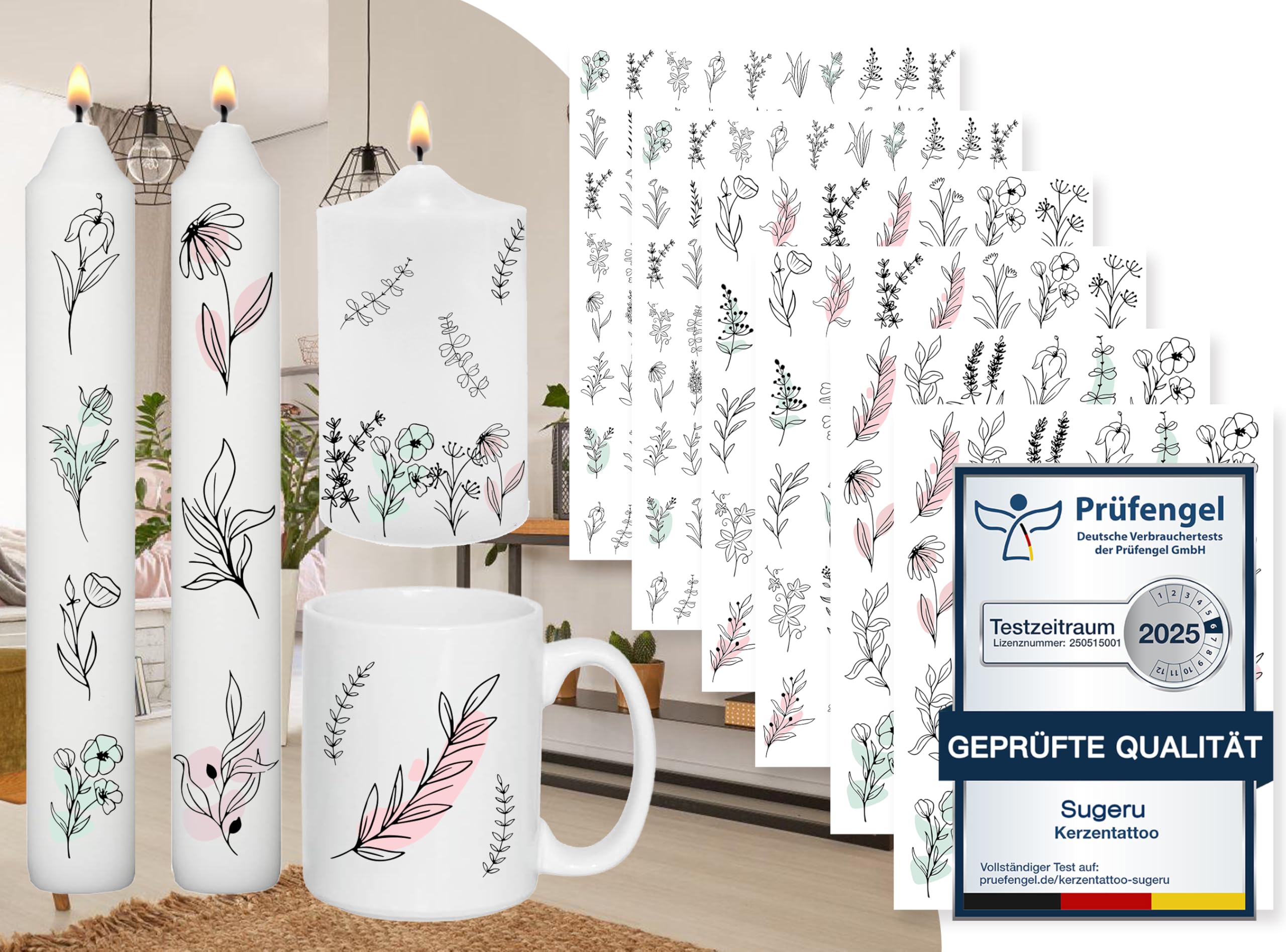 Sugeru 6 PCS Kerzentattoo (200+ Muster) Wassertransferdruck Angebot bei HelloDeals