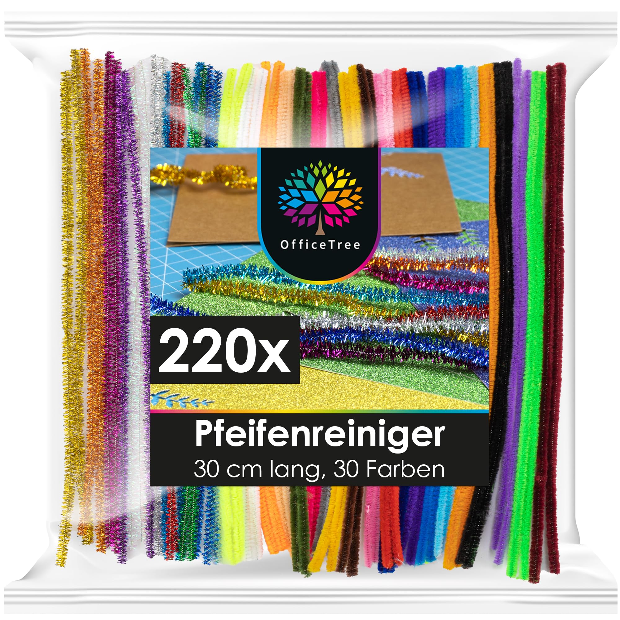 Bunte Pfeifenputzer zum Basteln - OfficeTree 220 Stück - 30 Farben inklusive Glitzerdraht Angebot bei HelloDeals