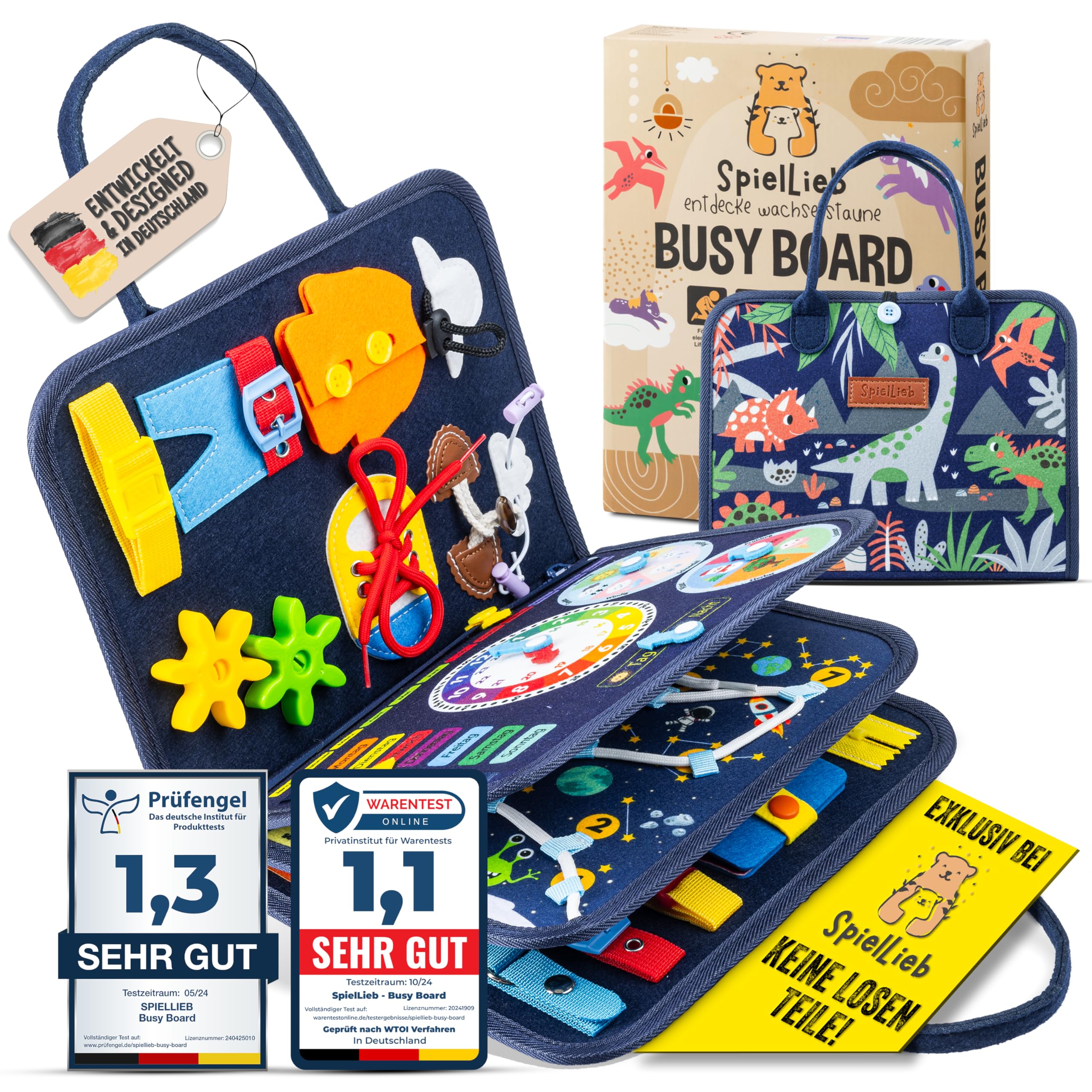 🎲 SpielLieb® Montessori Busy Board Deutsch ab 3 Jahre - Interaktives Activity Board Spielzeug für Kleinkinder - Blau Angebot bei HelloDeals