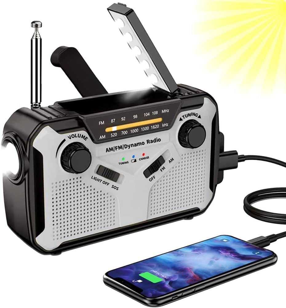📻 Solar Radio, AM/FM Tragbar Kurbelradio Dynamo Notfallradio mit 4000mAh Wiederaufladbare Batterie 🌞🔦 Angebot bei HelloDeals