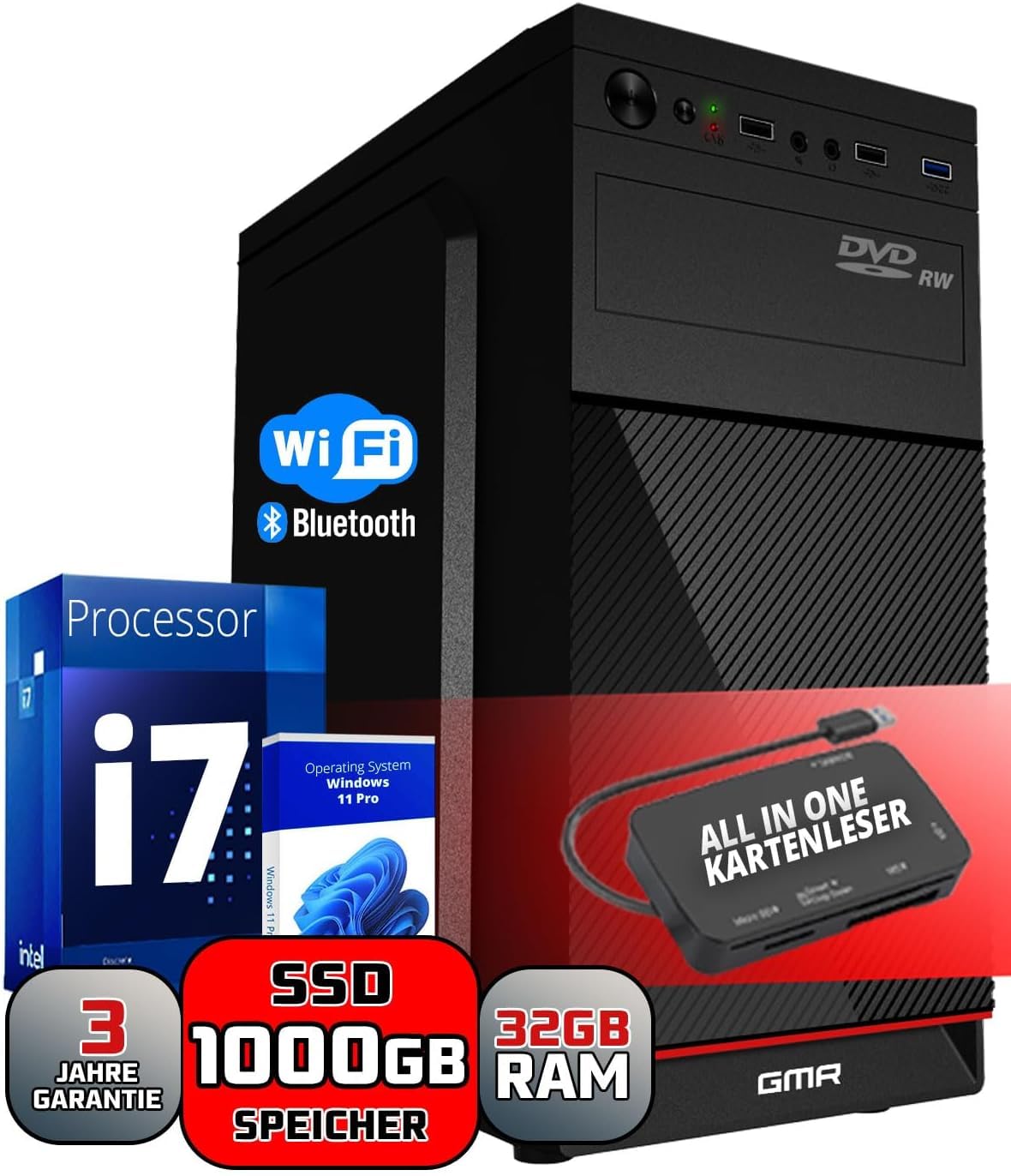 Leistungsstarker Desktop PC mit Windows 11 Pro, Intel Core i7, 32GB RAM, 1024GB NVME SSD Angebot bei HelloDeals