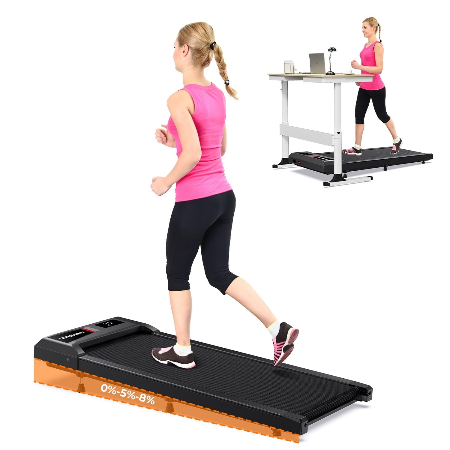 Laufband für Zuhause mit Neigung & Sicherheitsgriff, 2.5 PS Walking Pad, 2-8 km/h, 2 in 1 Under Desk Schreibtisch Treadmill für Zuhause & Büro Angebot bei HelloDeals