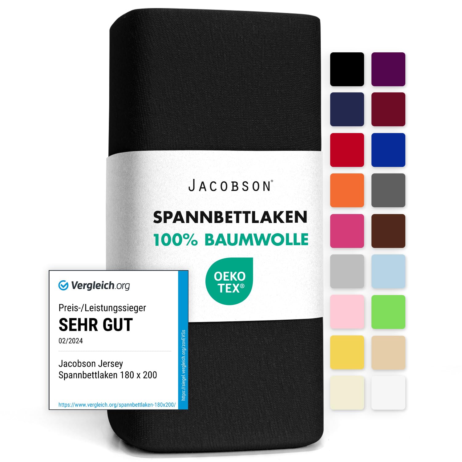 🌟 Sonderangebot! Jacobson Jersey Spannbettlaken (120x200-130x200 cm, Schwarz) Angebot bei HelloDeals