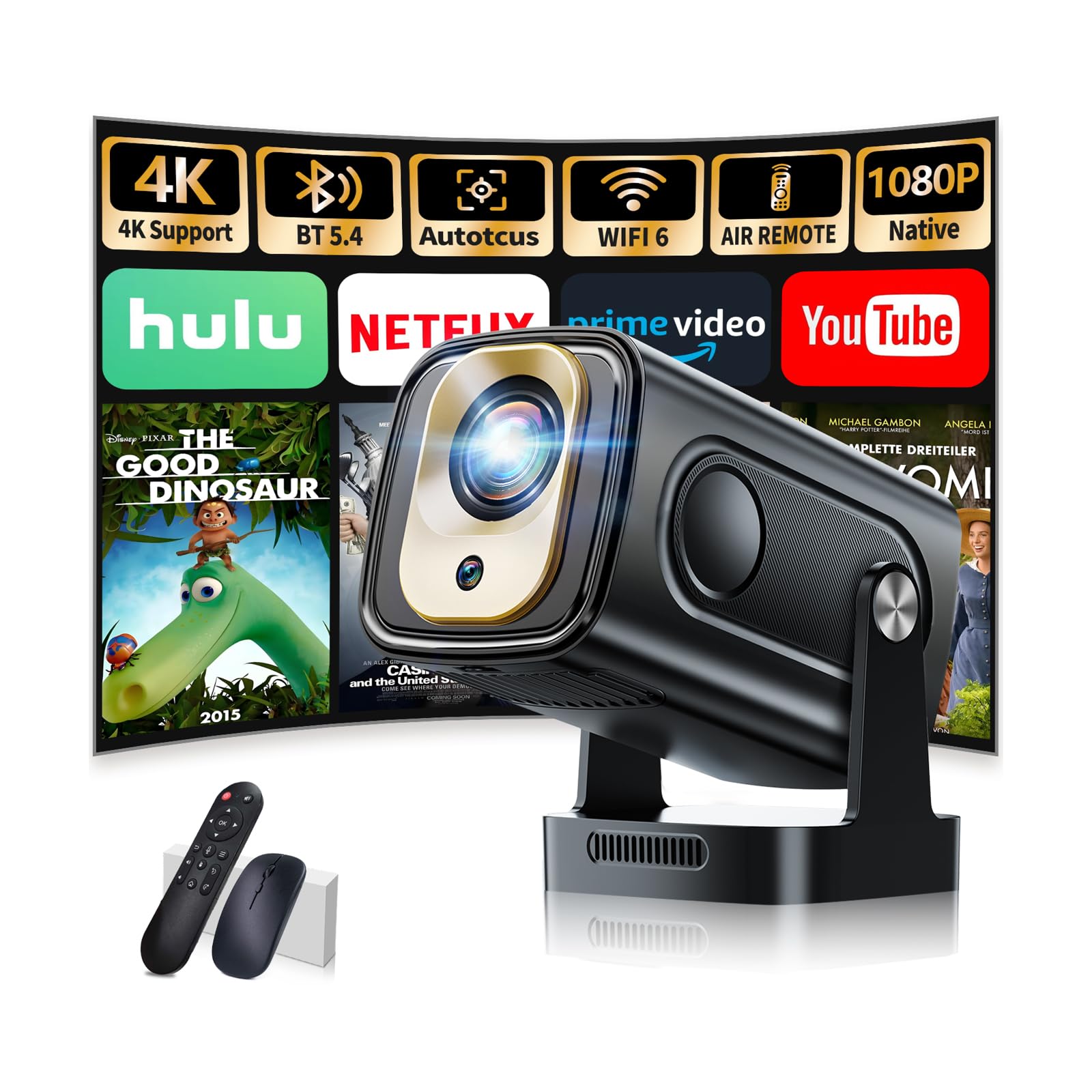 🌟 Beamer 1080P mit WiFi & Bluetooth Android Projektor 🎬 Mini Beamer 4k mit 210° drehbarer Stand 🔄 Tragbarer Projektor Native 4K Full HD Unterstützung 🖥️ Schwarz 1080P Black Angebot bei HelloDeals