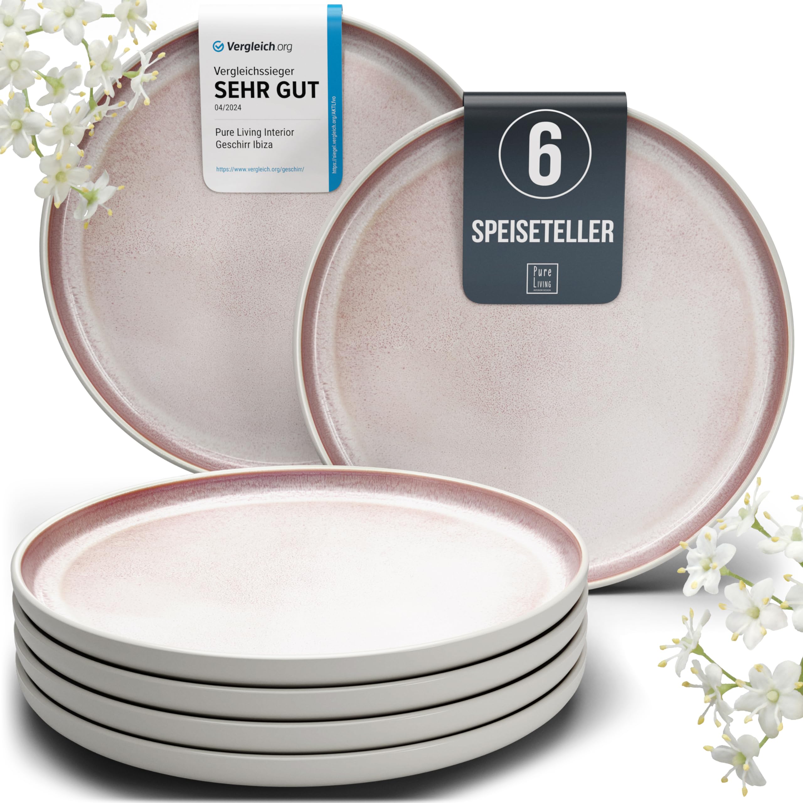 Steingut Teller Groß 6 Personen Ibiza - Hochwertiges Mediterranes Speiseteller Set Angebot bei HelloDeals