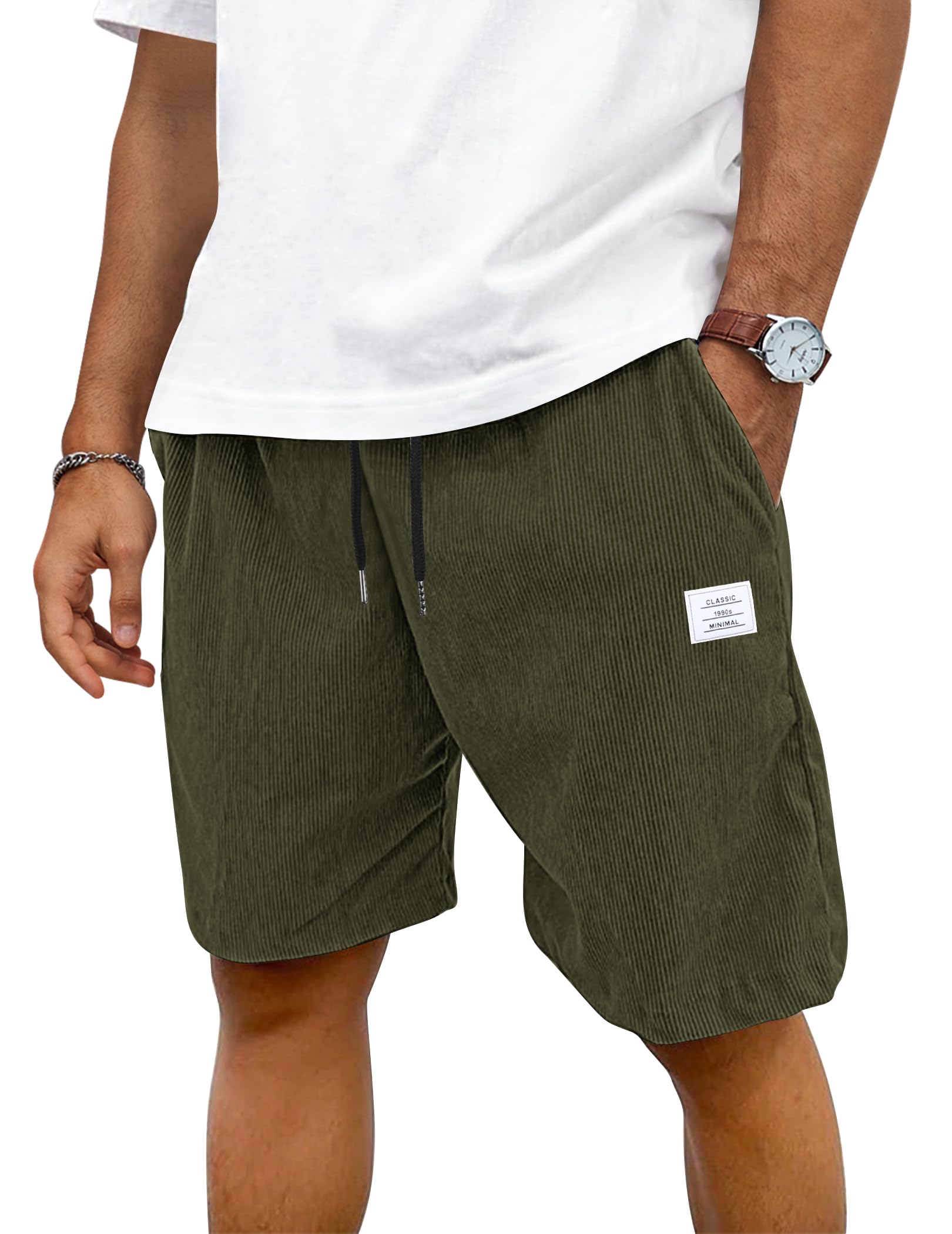 👖 TARAINYA Corduroy Kurze Hosen Herren 🌞 Baumwolle Kordelzug Shorts Herren Sommer Stretch Freizeitshorts mit Taschen C Armeegrüne XL Angebot bei HelloDeals