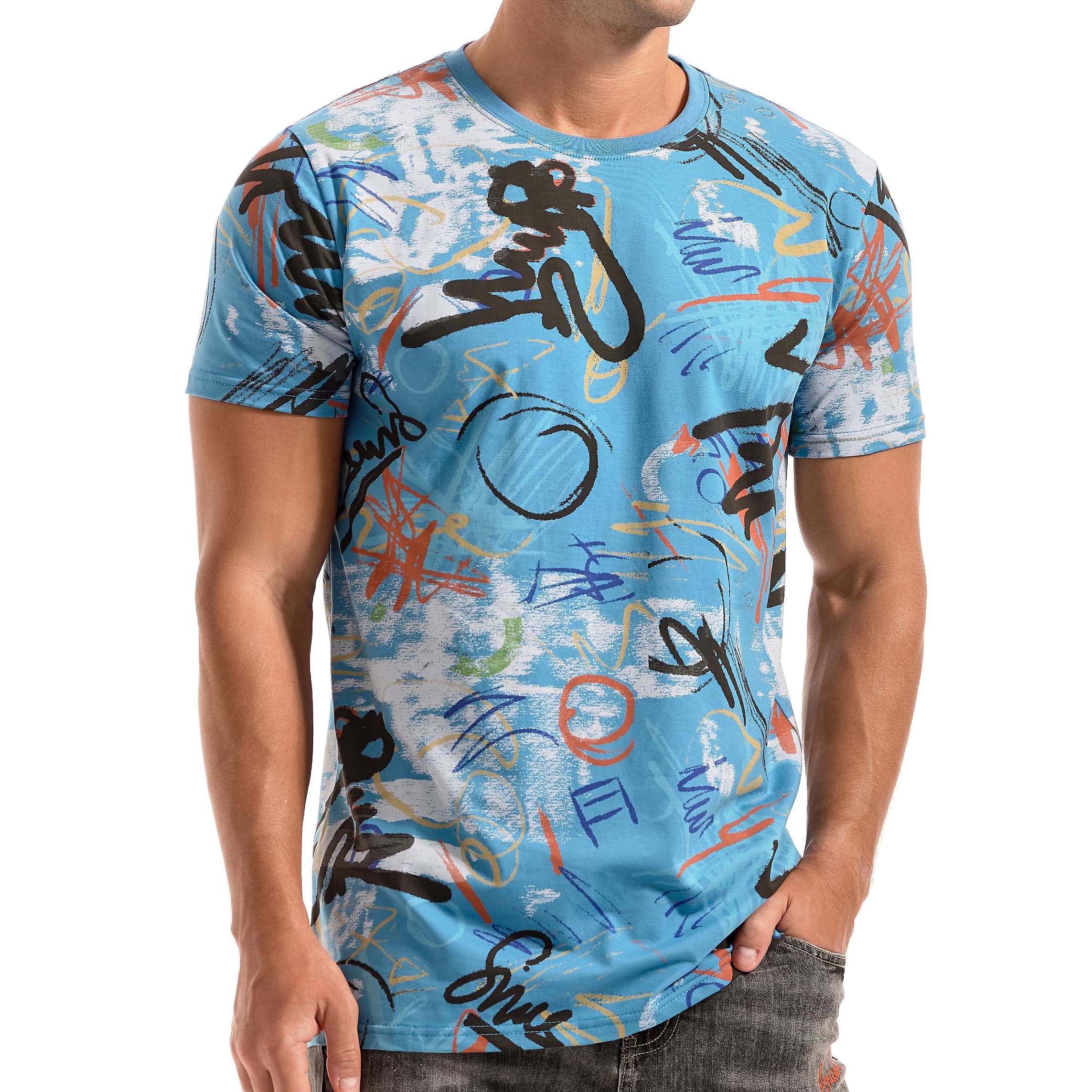 👕 RONOMO Herren T-Shirt | Street Graffiti | 95% Baumwolle | S Ty Blau Angebot bei HelloDeals
